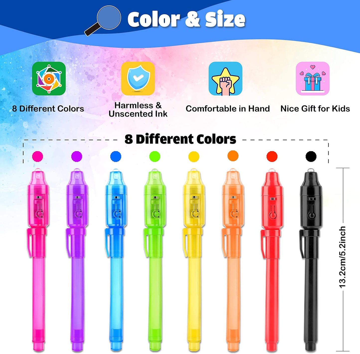 GIFTINBOX Invisible Ink Pen, 16PCS Spy Pen with UV Light for Kids, Birthday Party Favors for Kids 4-8 8-12, Classroom Prize for Students Magic Marker for Secret Message