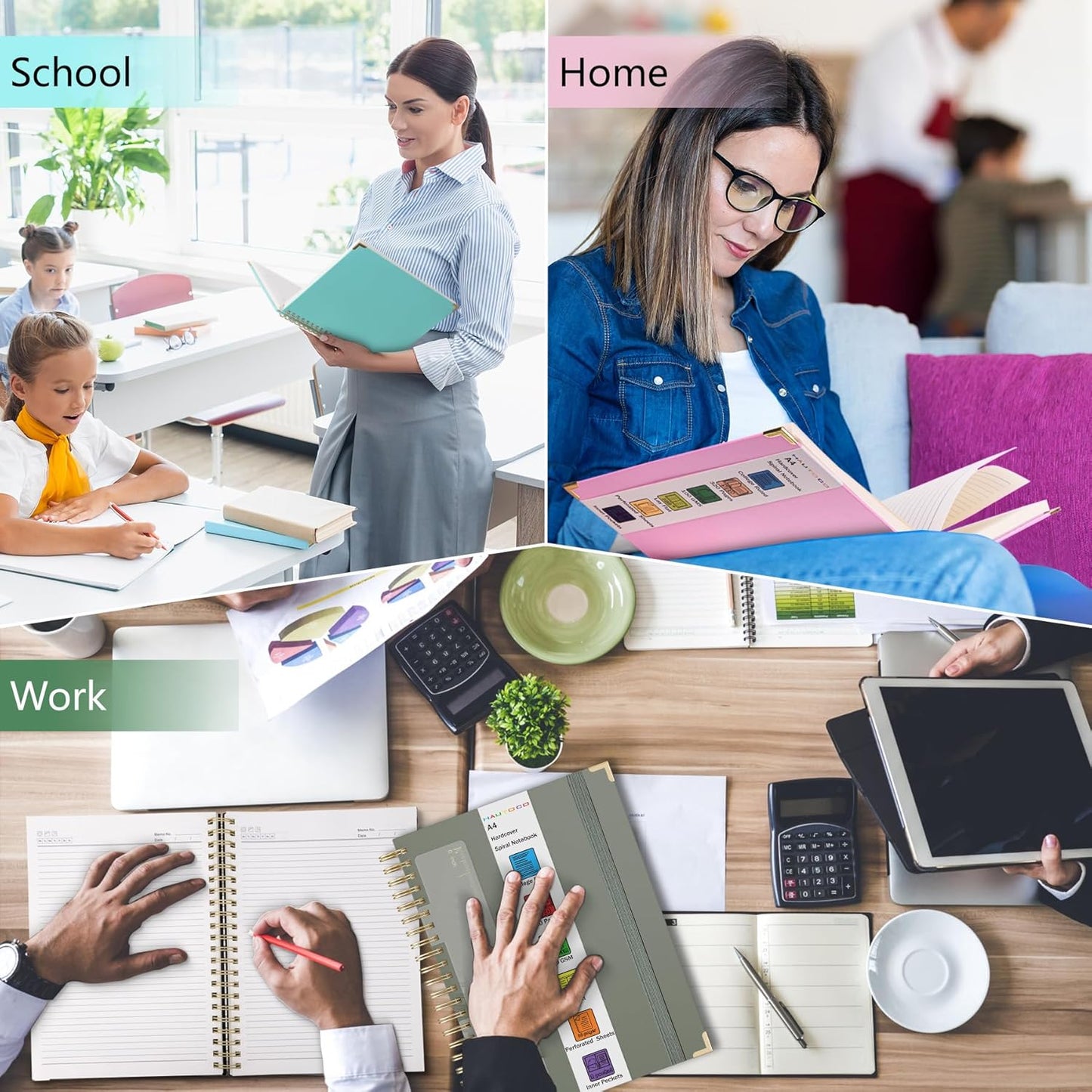 HAUTOCO Spiral Notebook Journal 8.5X 11", College Ruled Leather Notebook with 320 Pages, 100 GSM Paper, A4 Hardcover Notebook, Lined Journaling Notebooks for Work Office School Business, Olive Green