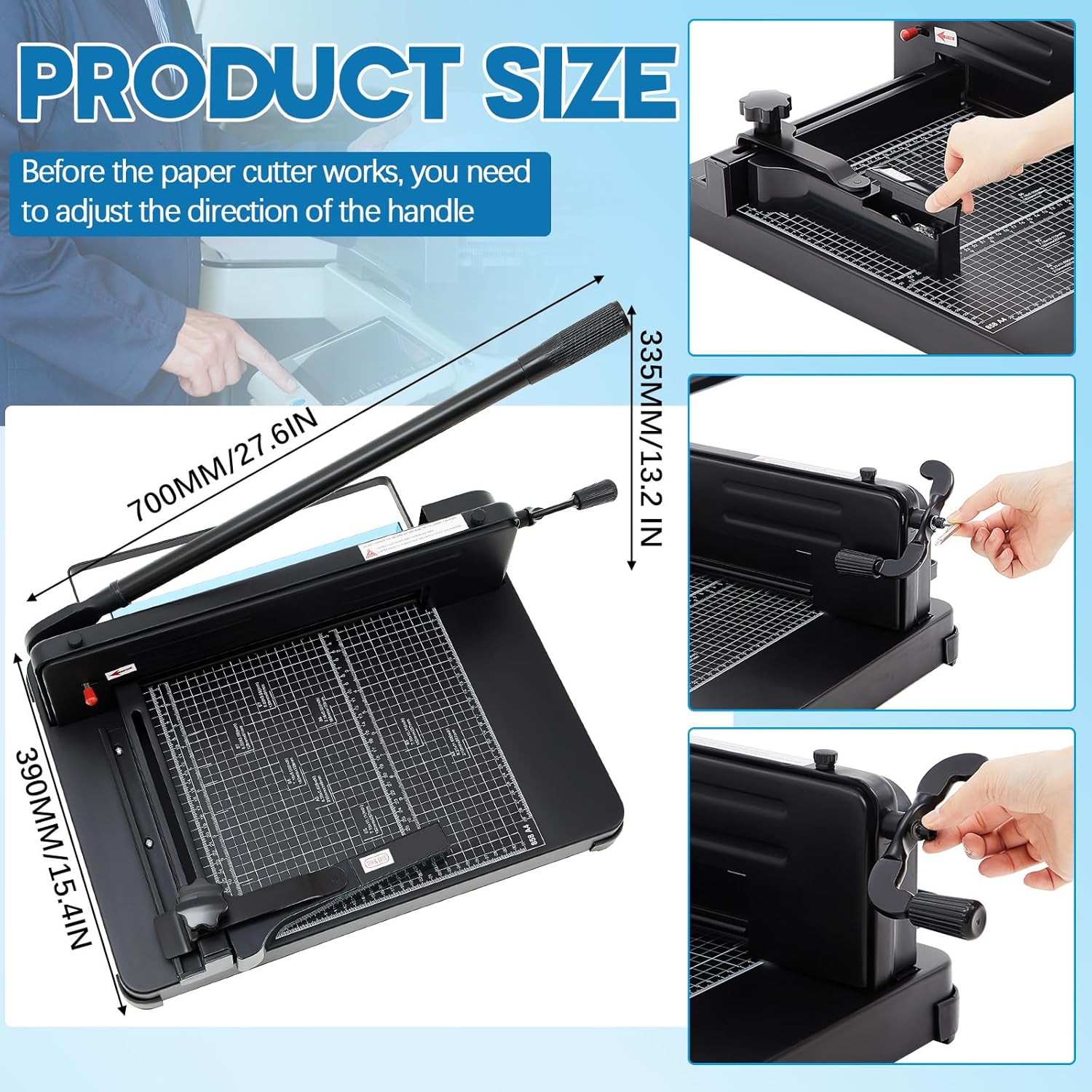 12 Inch A4 Guillotine Paper Cutter Heavy Duty Paper Cutter 400 Sheet Capacity Stack Cards Trimmer Steel Slicer with Metal Base for Cards Leather Office Home School (Black)