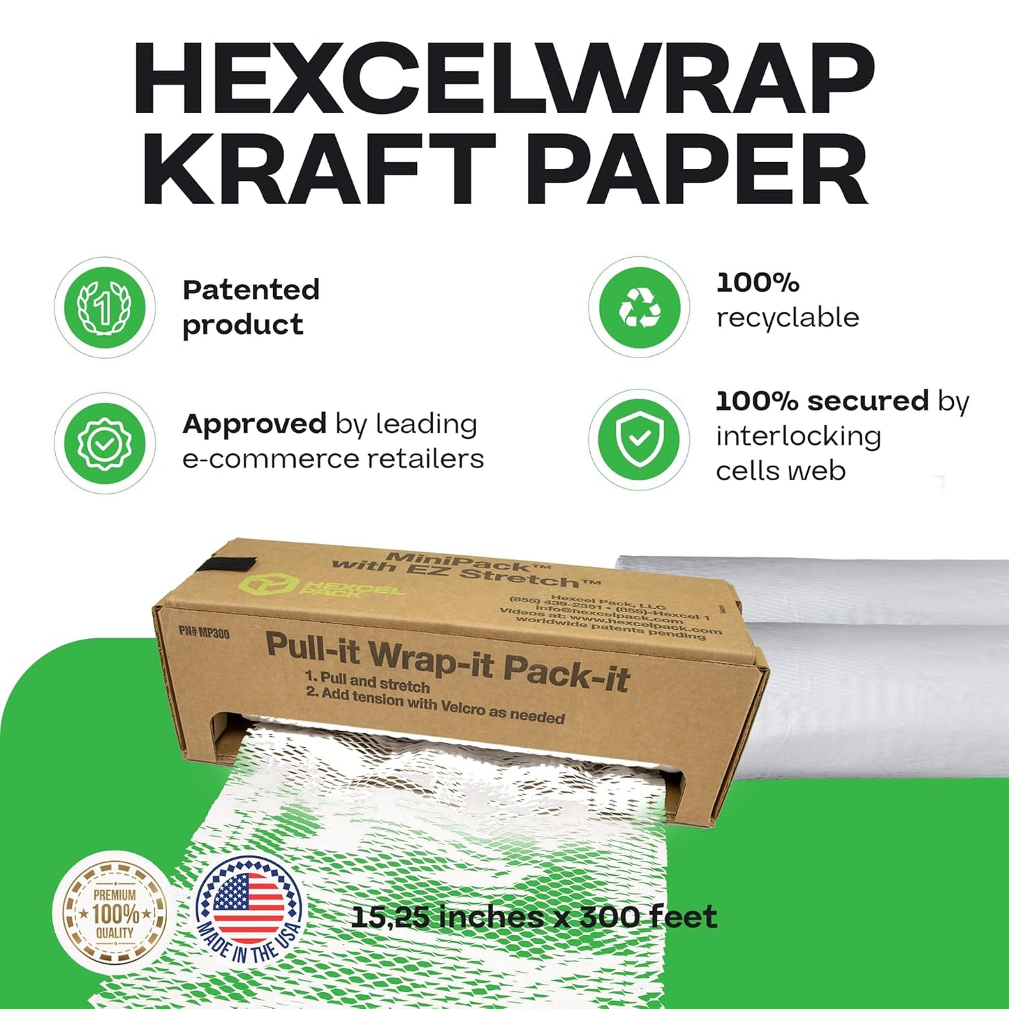 IDL Packaging 15.25" x 300' Refill Roll (Pack of 1) for MP-300W HexcelWrap Honeycomb Packing Paper Station, White - Natural Kraft Paper with Interlocking Slit Design for Shipping and Moving