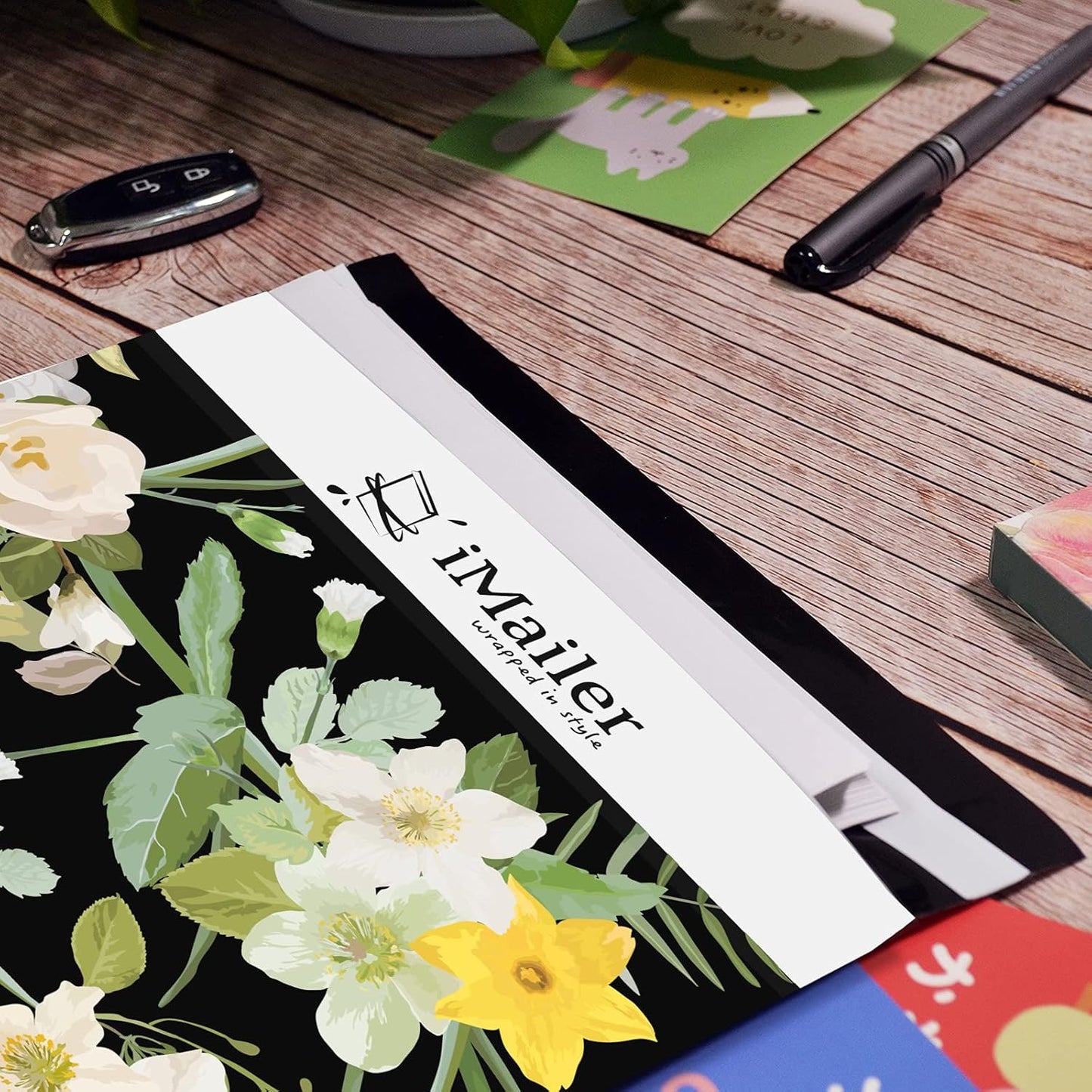 100 Count - 14.5 x 19 inch Poly Mailer Mailing Shipping Black Flower Envelope Package Bags-Self Seal…