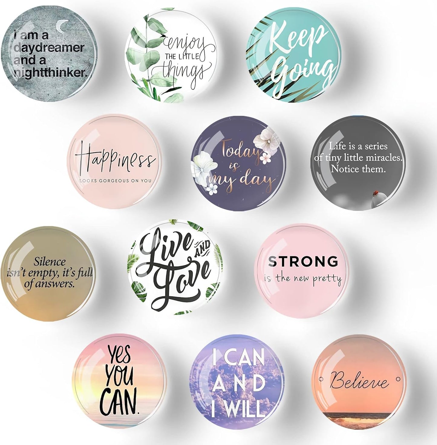 12Pcs Glass Strong Magnetic Refrigerator Magnet Fridge Sticker,Motivational Fridge Magnets Decoration for Crafts,Strong Fridge Magnets for Kitchen, School,Office Whiteboard, Cabinet and Dishwasher