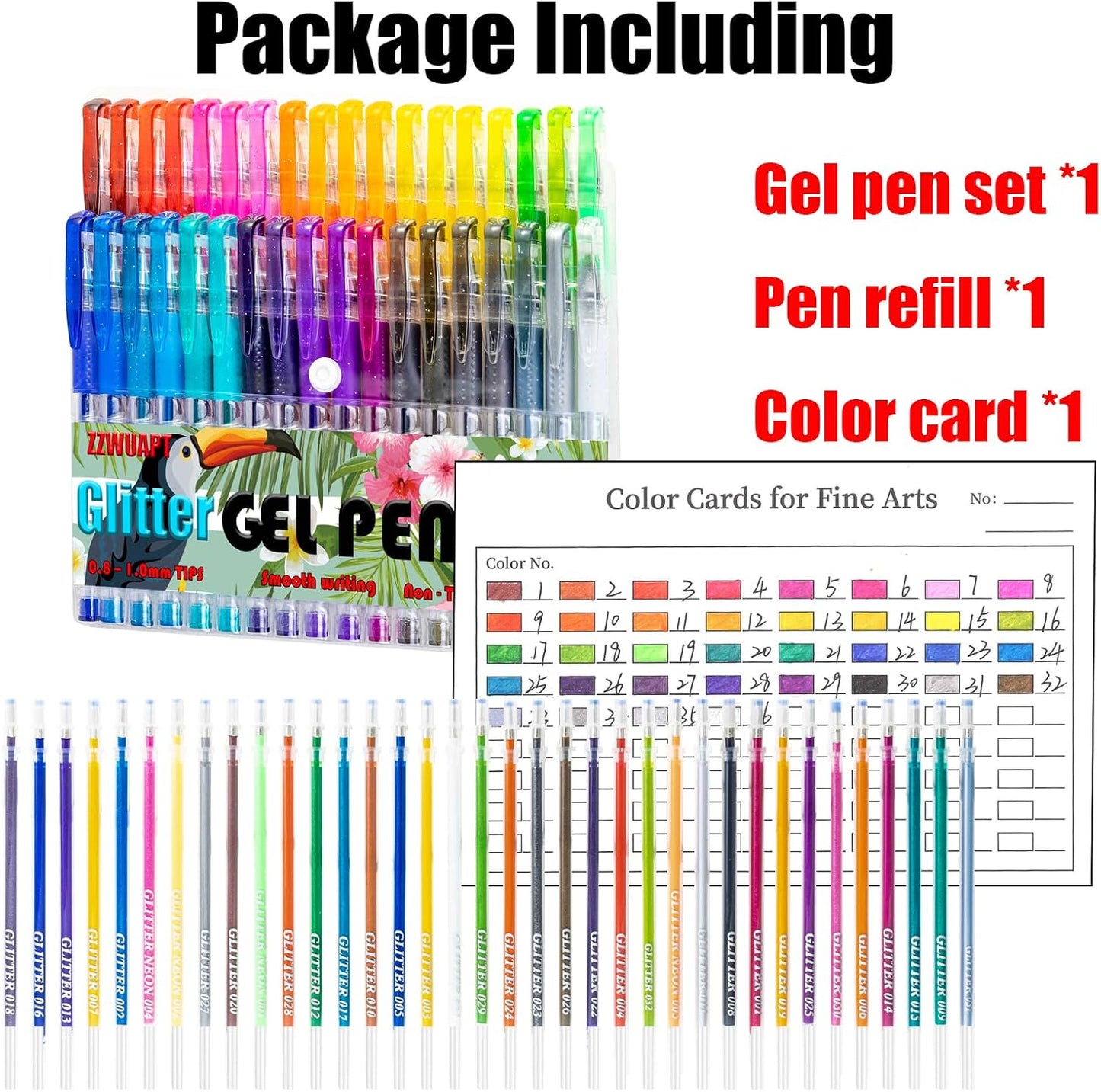 Glitter Gel Pens for Coloring Book,72 Color Gel Pens Set including 36 Color Gel Pen with 36 Refills,40% More Ink Colored Gel Pens for Drawing, Doodling, Scrapbook, Journaling