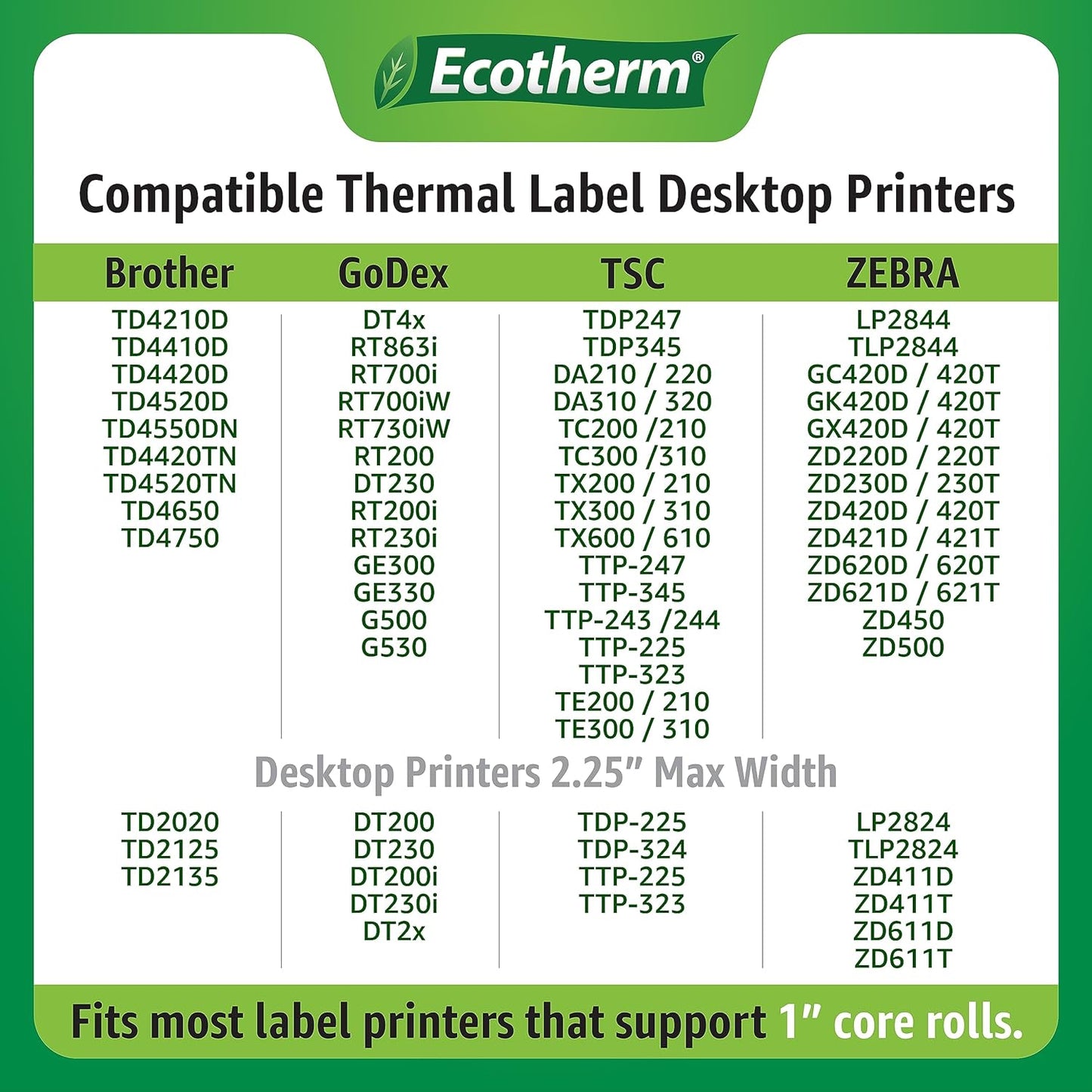 3" x 1" Thermal Labels | 4 Rolls | 5240 Labels | fits Zebra, Munbyn, Rollo, Godex, Arkscan, iDPRT, Offnova Thermal Label Printers and More | Blank White Adhesive Stickers by Ecotherm
