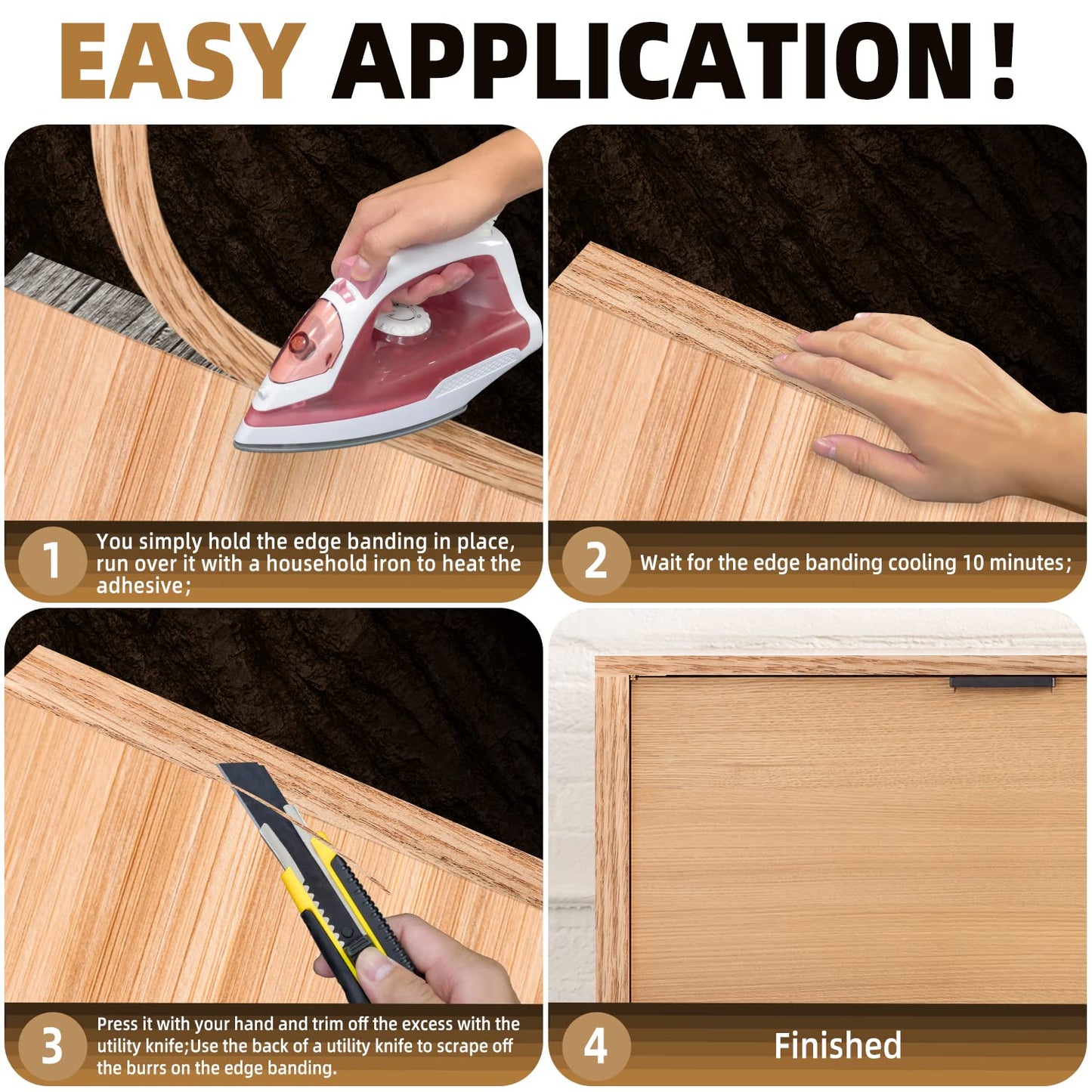 GSCIT Club Red Oak Edge Banding, 1 inch x 100ft roll of Veneer Plywood Edge Banding Preglued Flexible, Wood Tape Banding for Cabinet Repair