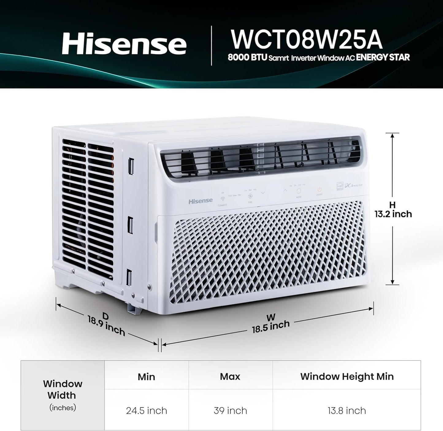 Hisense WCT08W25A Window Air Conditioner, 8,000 BTU, White