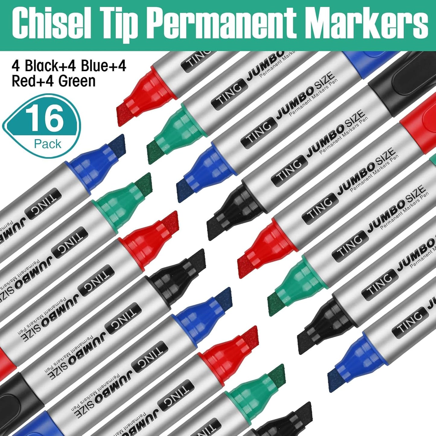 Fuutreo 16 Pcs Jumbo Size Permanent Markers Bulk Large Chisel Tip Permanent Markers Thick Waterproof Jumbo Pens Set Huge Poster Supplies(Multicolor)