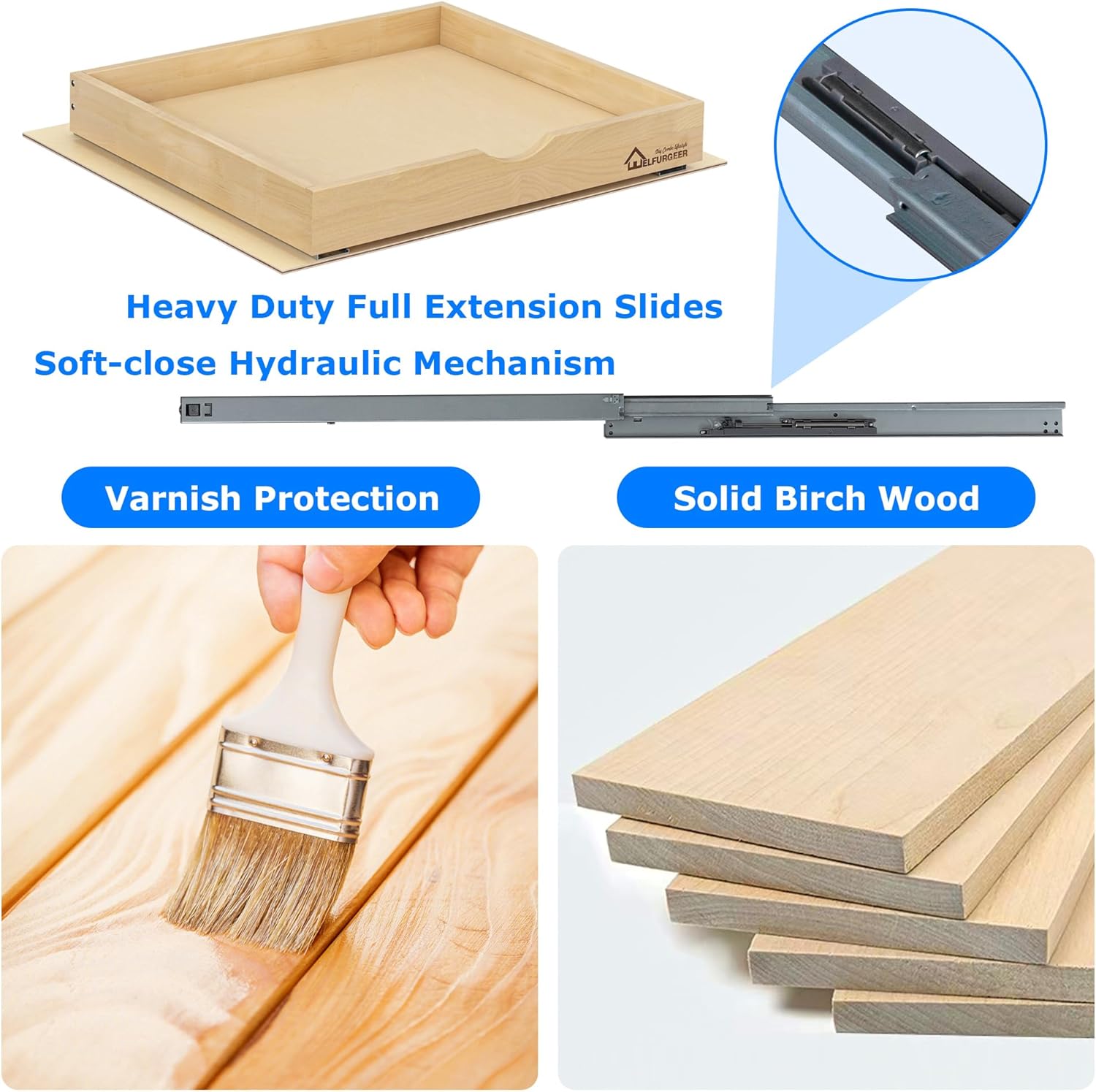 WelFurGeer Soft Close Pull Out Drawers for Cabinets, 20" W x 22" D Pull Out Cabinet Drawer with Heavy Duty Slides, Pull Out Cabinet Organizer, Cabinet Drawers Slide Out, Pull-Out Home Organizers