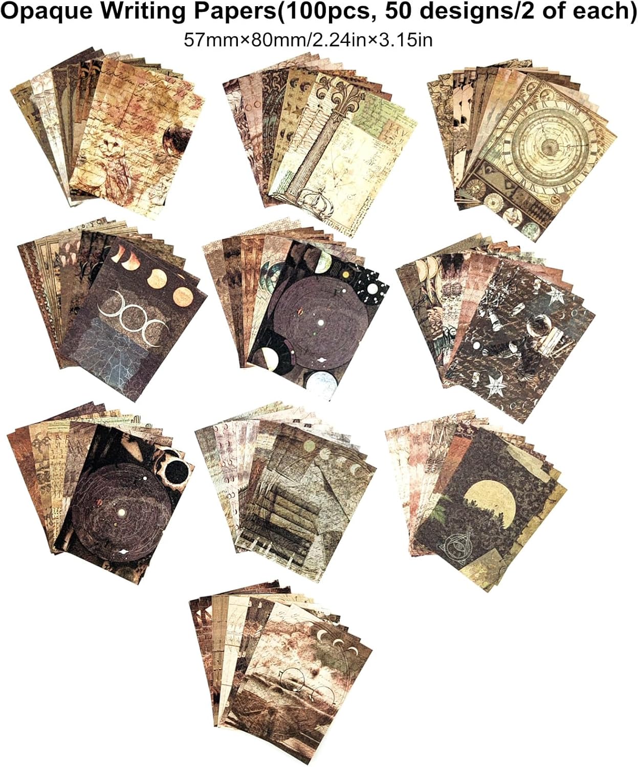 200PCS Vintage Scrapbooking Supplies Pack, Aesthetic Scrapbook Sticker Paper Art Journaling Kit for Bullet Junk Journals,Planner,Cottagecore Decor Gifts (Magic)