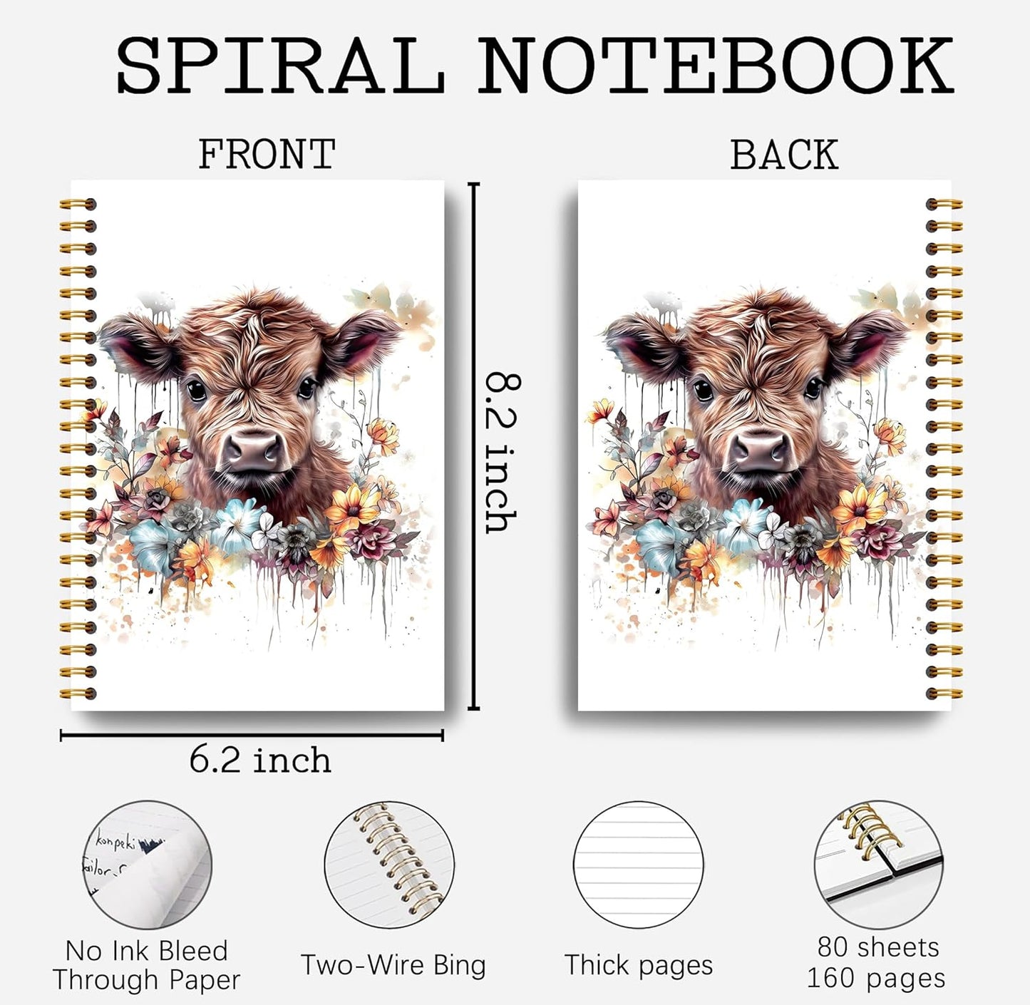 Highland Cow Notebook Journal - Highland Cow Gifts, Floral Spiral Journal Notebook 5.5×8.3, Cow Gifts for Cow Lovers, Cow Gifts for Women, 164 Pages