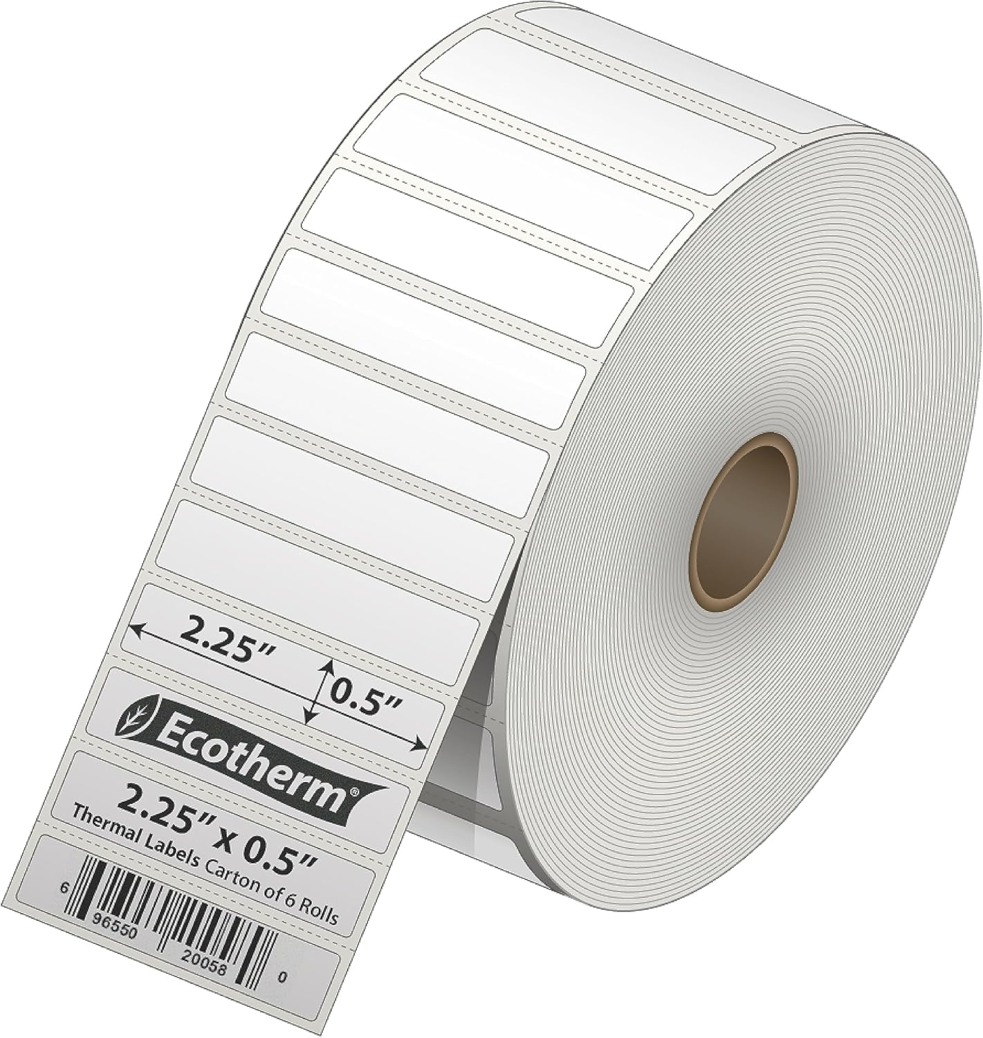 2.25" x .5" Thermal Labels | 6 Rolls | 25200 Labels | fits Zebra, Munbyn, Rollo, Godex, Arkscan, iDPRT, Offnova Thermal Label Printers and More | Blank White Adhesive Stickers by Ecotherm