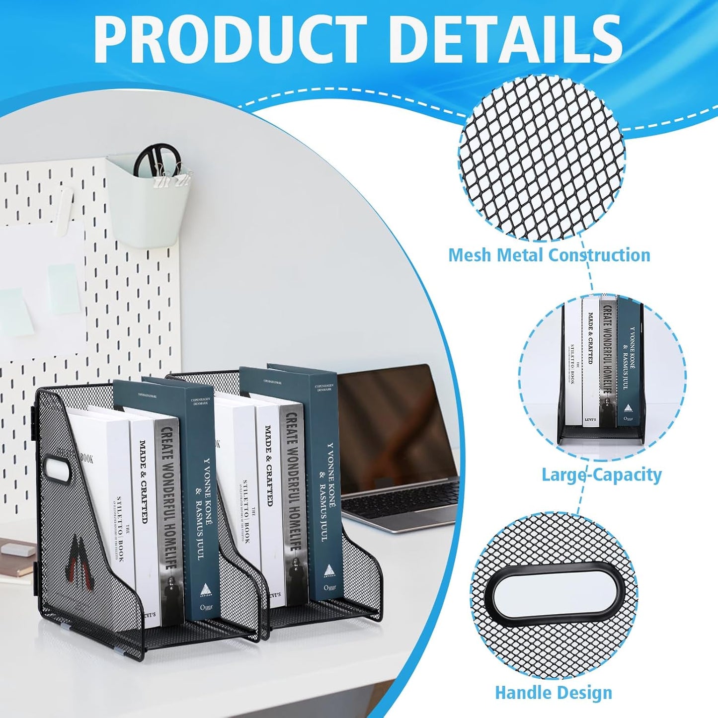 2 Pack Large Binder Folder Holder for Desk Metal Mesh Magazine File Holder Black Vertical File Storage Desktop Binder Organizer Desk Folder Organizer for 3Inch 4Inch 5Inch Binder 10" L x 6" W x 11" H
