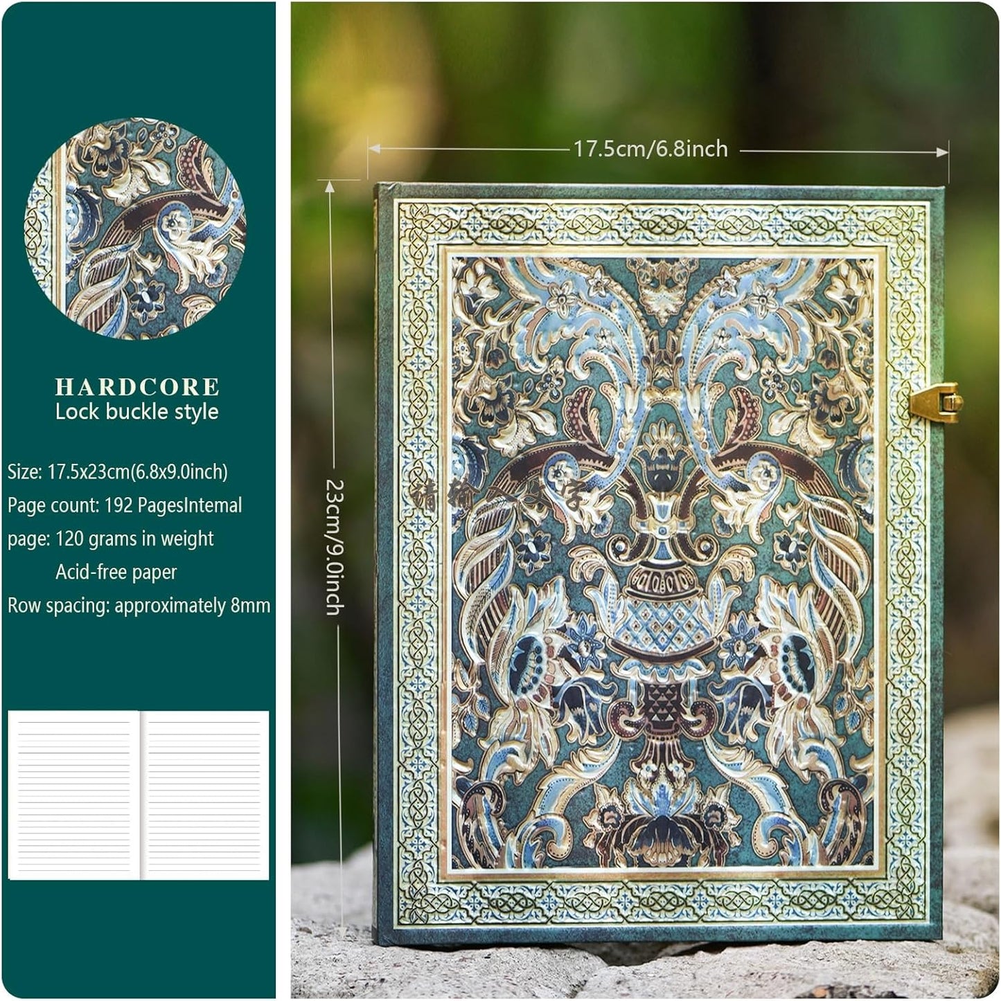 3D Hot Stamp Nocturne Blue Hardcover Journal - 192 Blank Lined Pages w/Envelope Pocket - Deep Blue & Gold Totem Design for Students, Travel Diary & Anniversary