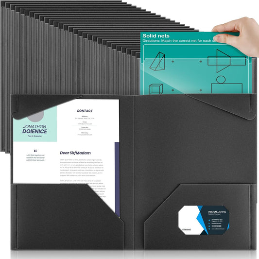 Henoyso 150 Pcs Plastic Folders with Clear Front Pockets Bulk Heavy Duty File Folders with 2 Pockets and Card Slot for Student Teacher Back to School Supplies Office Presentation (Black)
