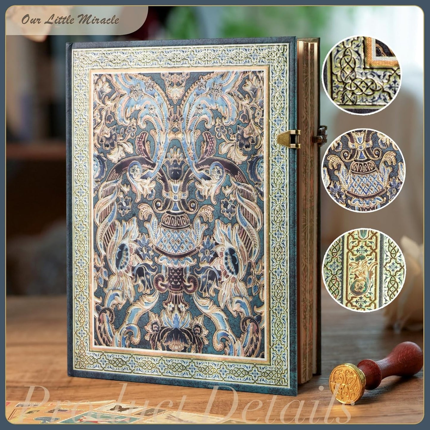 3D Hot Stamp Nocturne Blue Hardcover Journal - 192 Blank Lined Pages w/Envelope Pocket - Deep Blue & Gold Totem Design for Students, Travel Diary & Anniversary