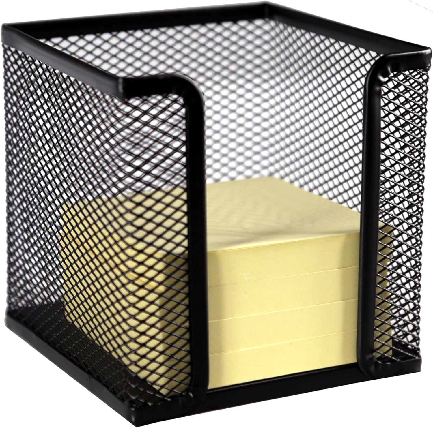 Huron Desktop Desk Sticky Note Pad Memo Note Cube Holder Dispenser for Office Home School, Black Metal Mesh (1/4/24/72) (4 pc)