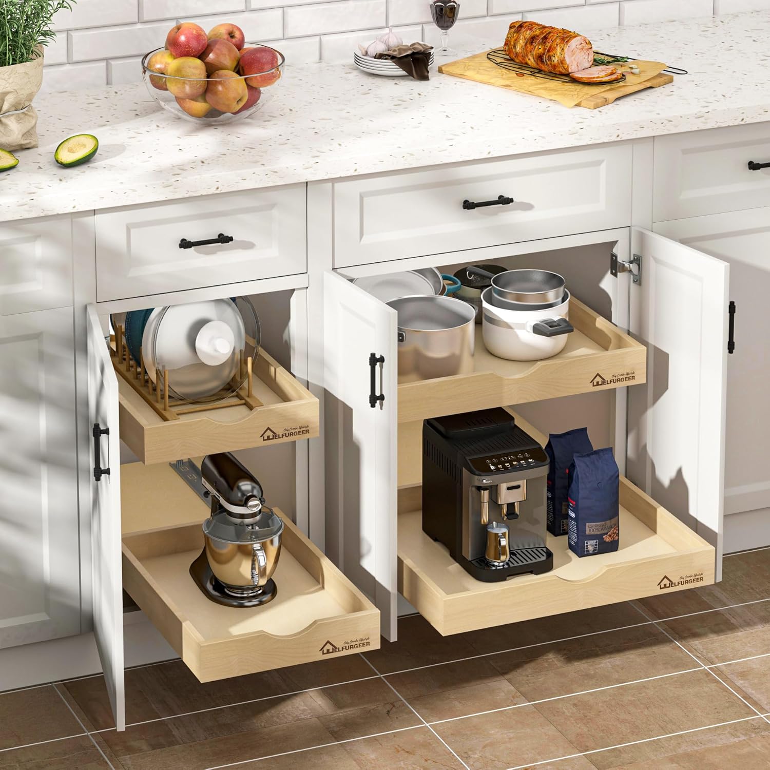 WelFurGeer Soft Close Pull Out Drawers for Cabinets, 17" W x 22" D Pull Out Cabinet Drawer with Heavy Duty Slides, Pull Out Cabinet Organizer, Cabinet Pull Out Shelves, Pull-Out Home Organizers