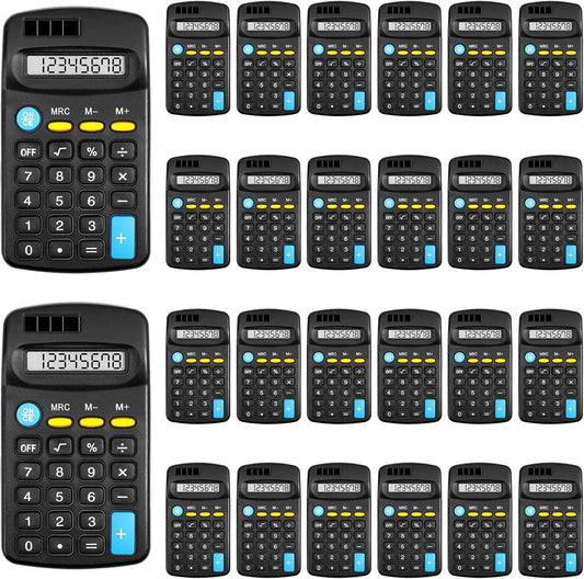 24 Pieces Pocket Calculator,Pocket Size Mini Calculators,Solar Battery Dual Power Function Calculator,8 Digit Display Basic Calculator for Students Kids Home Office(Black)