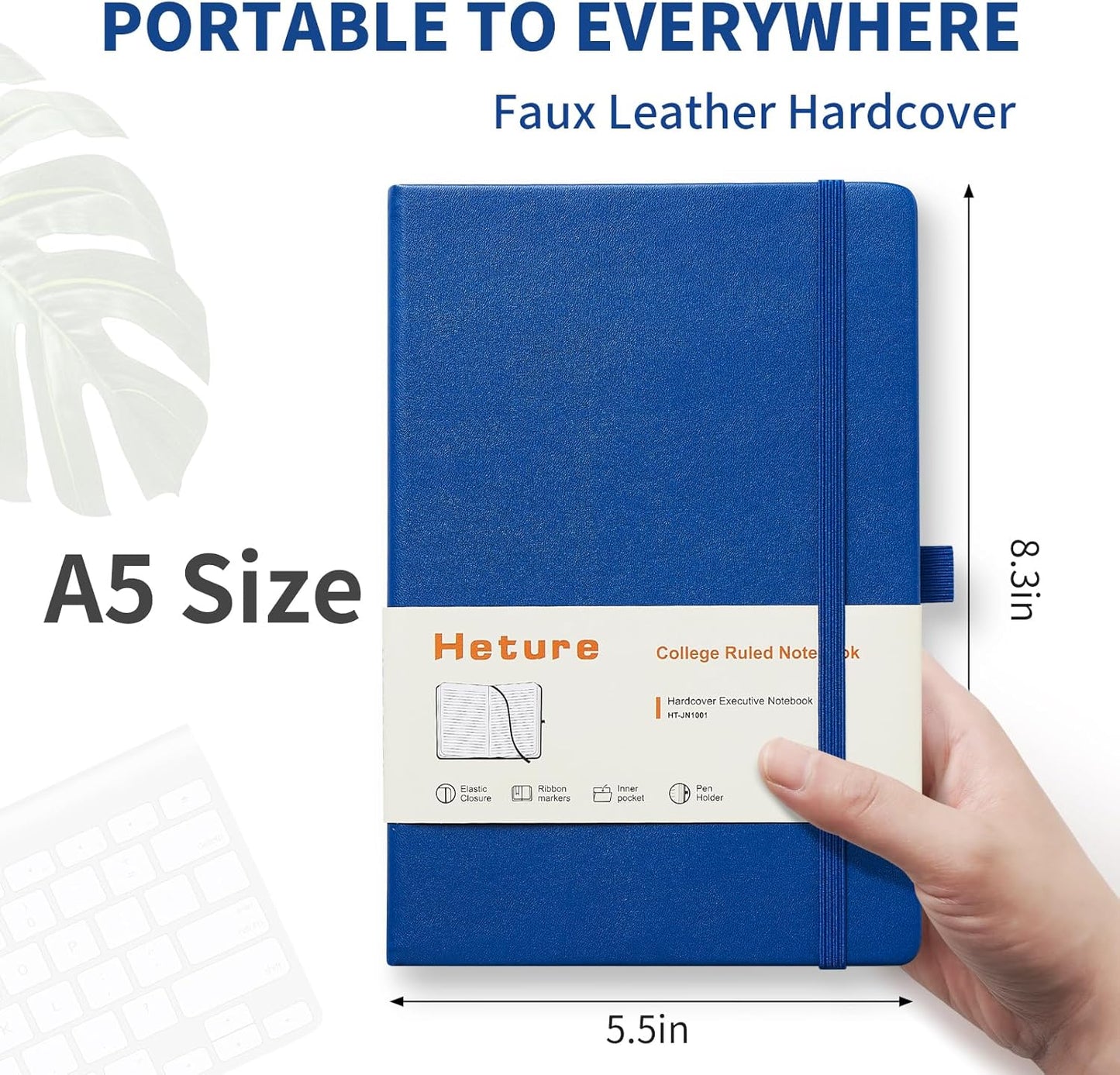 Hardcover Notebooks, A5 Lined Journals Notebook for Writing 160 Pages, 8.2 x 5.5 inch, Classic Ruled Notebooks for College/Work/Travel (Blue, 1 Pack)