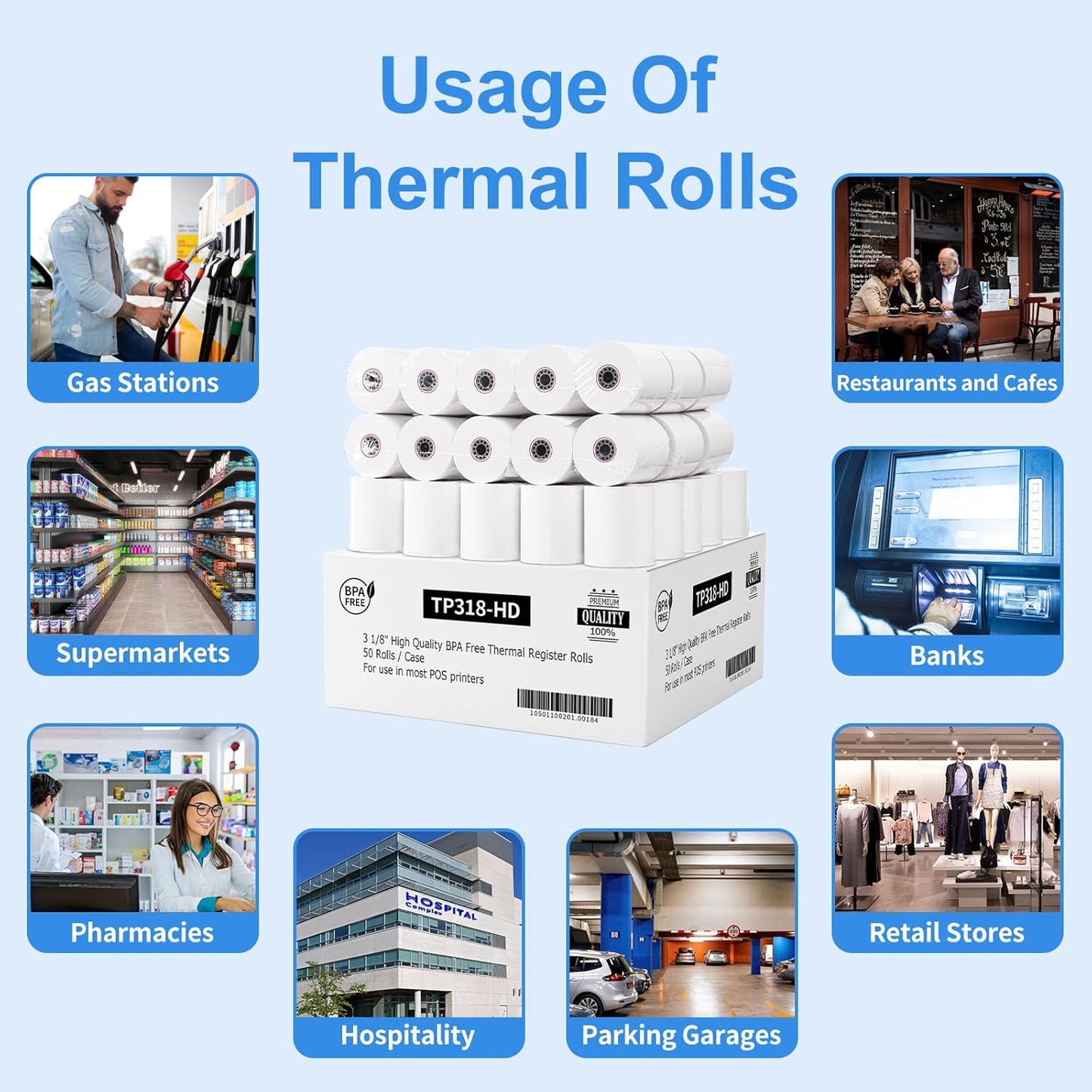 3 1/8 x 230 Thermal Paper Receipt Rolls (50 Pack) 55 GSM Premium Quality, BPA Free Receipt Paper Compatible with Most POS Systems, Cash Registers, Thermal Receipt Rolls