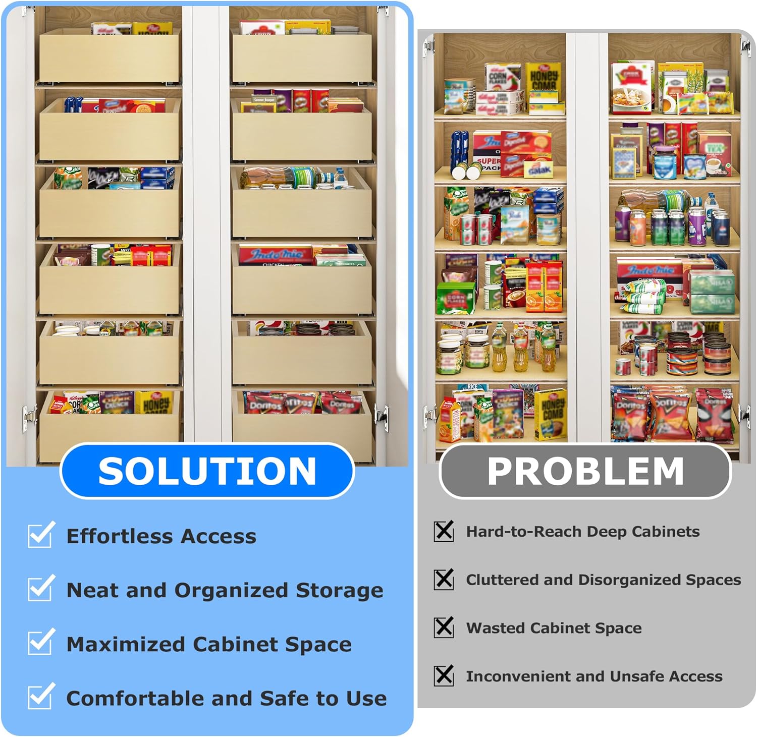 WelFurGeer Soft Close Pull Out Drawers for Cabinets, 32" W x 22" D Pull Out Cabinet Organizer, Smooth Slide-Out Shelves for Kitchen Cabinets, Durable Pullout Drawers for Home & Kitchen Organization