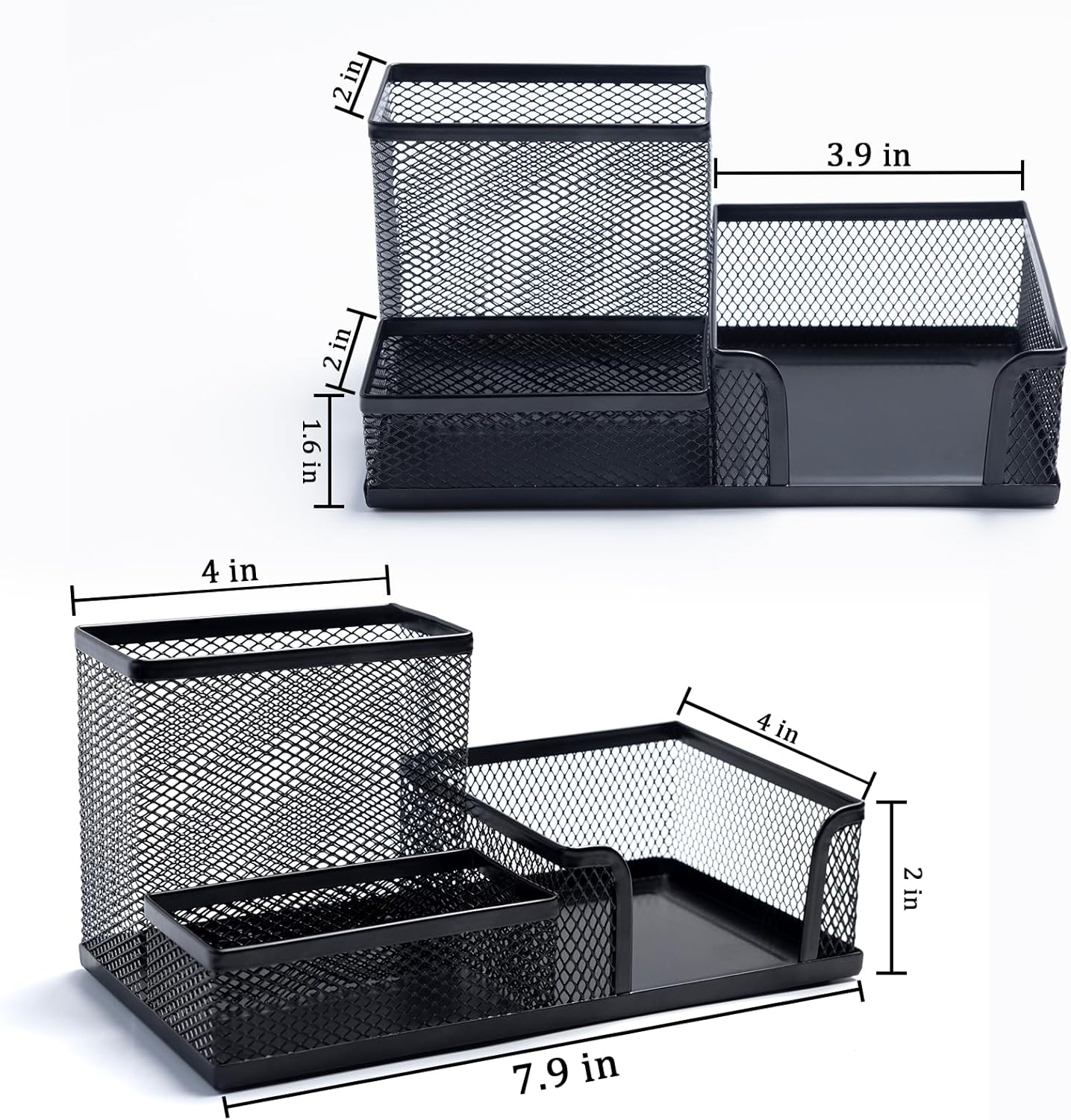 2 Pieces Pen Holder Mesh Metal Pencil Holder Desk Organizers Black for Desk Office with 3 Compartments Pencil Holders,Desktop Storage Caddy Organization,Suitable for School, Home,Black