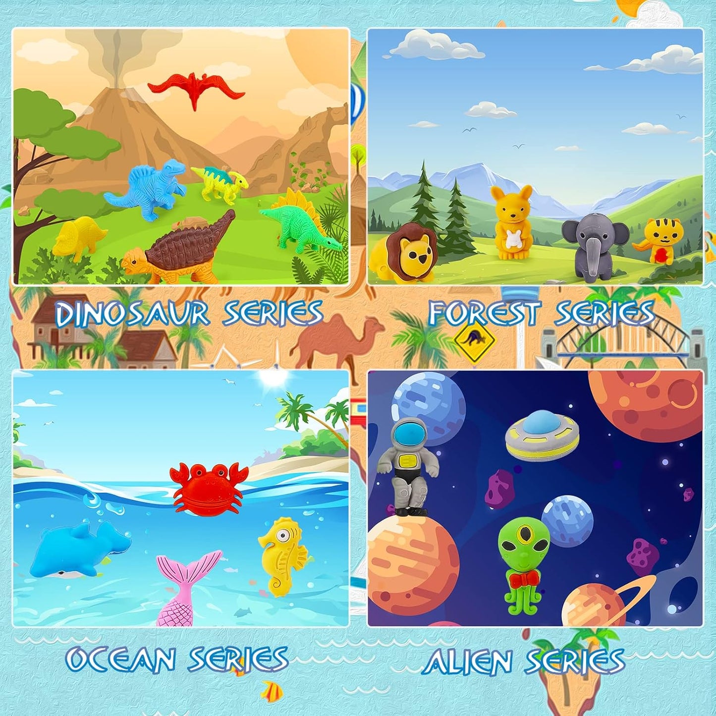 120Pcs Animal Erasers Bulk Cute Food Erasers Desk Pets Kids Puzzle Eraser Take Apart Cool 3D Eraser Mini Fun Party Favors for School Supplies Classroom Rewards Easter Egg Fillers Gifts