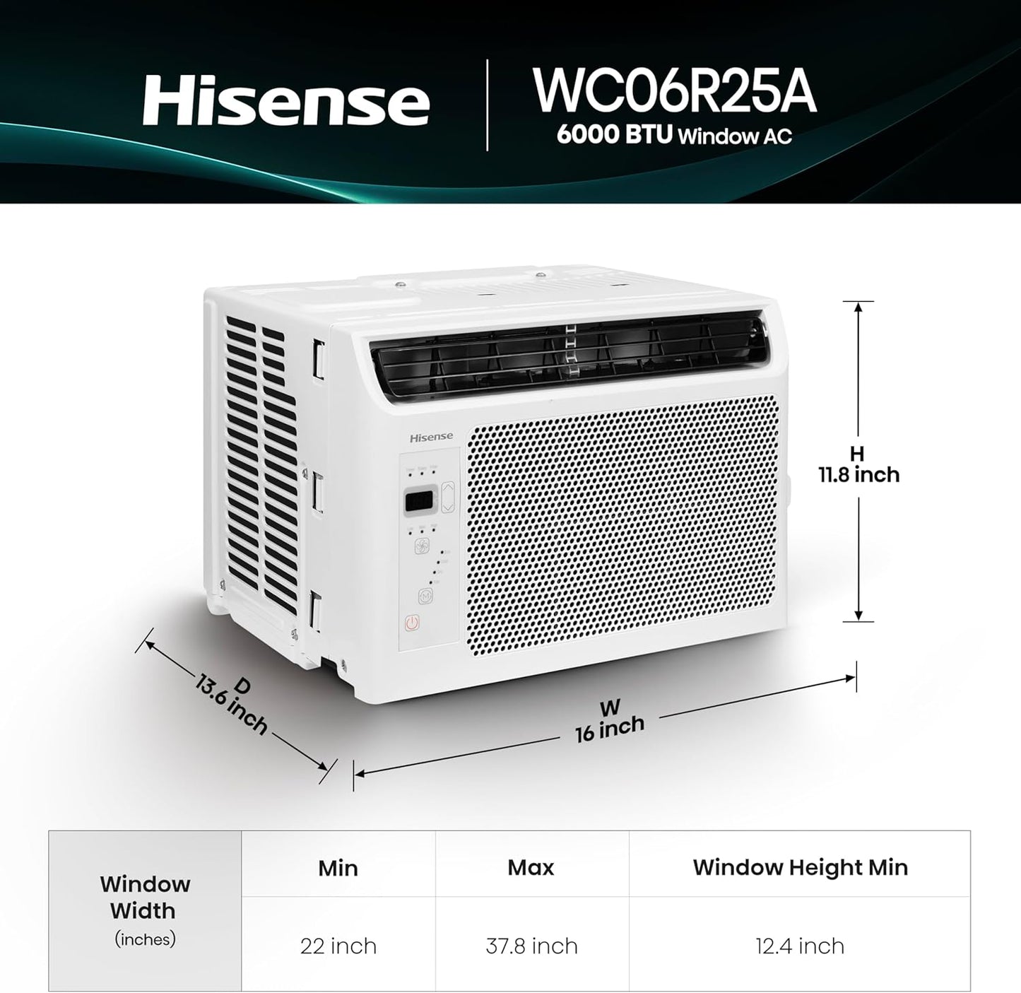 Hisense WC06R25A Window Air Conditioner, 6,000 BTU, White