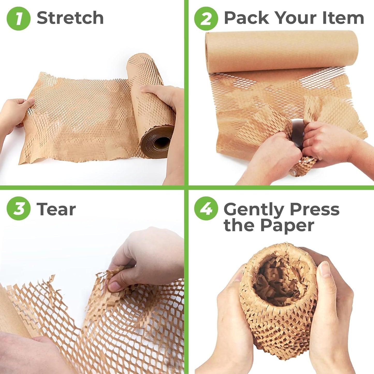 HexcelWrap Honeycomb Packing Paper - Eco-Friendly, Sustainable Paper Bubble Wrap for Shipping and Moving, Cushioned Packing Material. No Tape Needed - Natural, 12" x 1400'
