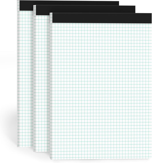 Graph Paper Pads 8.5 x 11, 4x4 Graph Ruled, 3 Pack 1/4 Graph Paper Notebooks, Grid Paper Pad Notebook 8-1/2" x 11" Graphing Paper, Perforated Quadrille Pad, 70GSM White Graft Paper Pads, 30 Sheets/Pad