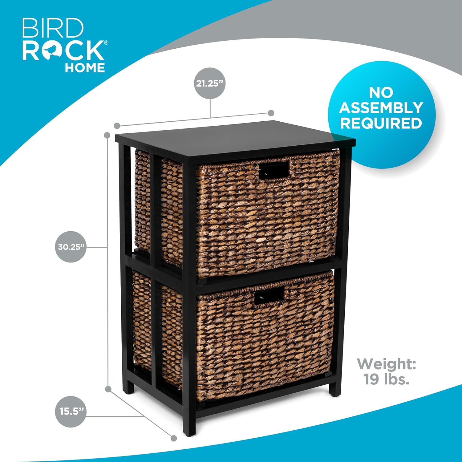 BIRDROCK HOME 2 Tiered File Cubby w/Wood Top - File Cabinet, Home Office Storage, Nightstand, Decorative Wooden Organizer | Desk, Modern Table, Shelves, Side Table, Craft Furniture - Brown Wash