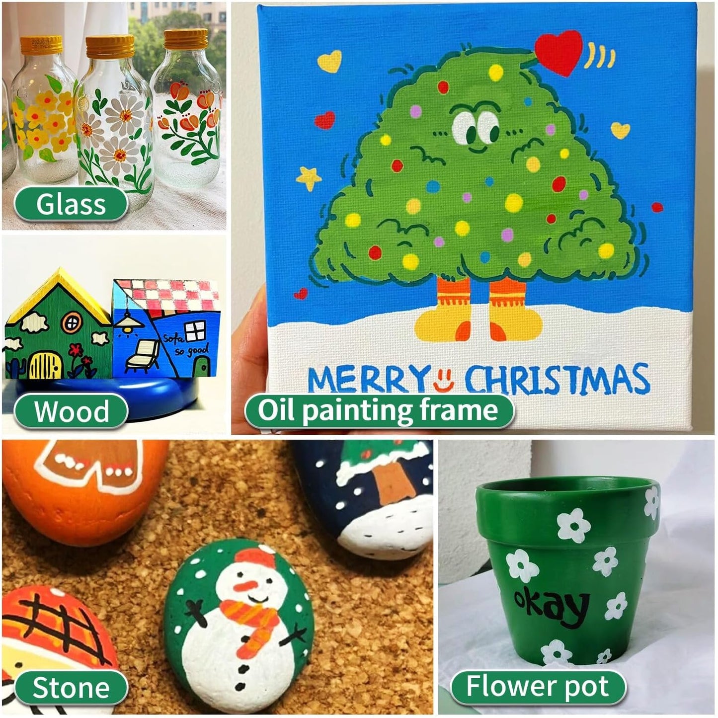 Green Permanent Paint Pens Paint Markers - 12 Pack Oil Based Markers, Quick Drying and Waterproof Marker Pen, Car Tire, Metal, Rock Painting, Wood, Fabric, Plastic, Canvas, Mugs