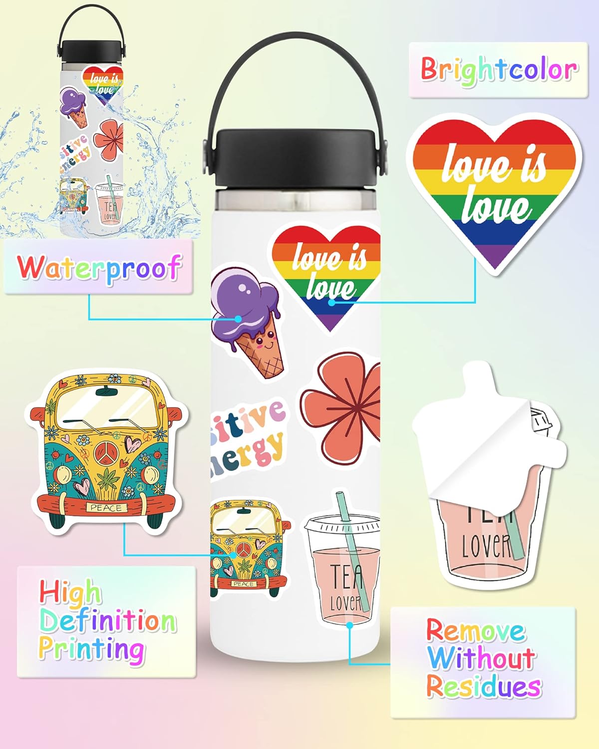Sticker for Water Bottles, 300 Pcs/Pack Cute Vinyl Waterproof Vsco Laptop Stickers for School Students Gifts Classroom Teachers Prizes Stickers for Kids Teens Girls