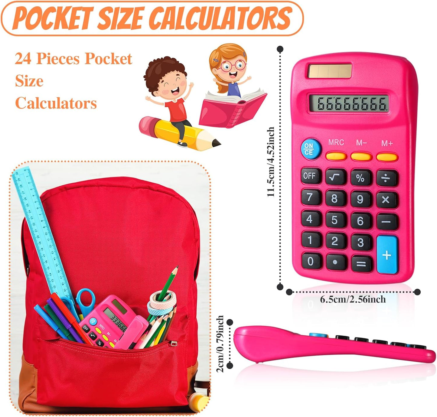 24 Pieces Basic Calculators for Students Small Pocket Size 8 Digit Display Mini Calculators Dual Powered Handheld for School Desktop Home(Rose Red)