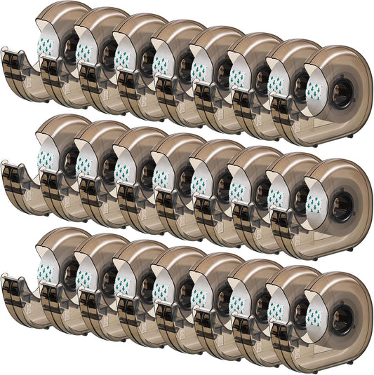 24 Pieces Handheld Tape Dispenser Desktop Adhesive Cutter Transparent Plastic Refillable Dispenser Lightweight and Portable Manual Use Adhesive Holder for Home Office Packing Gift, No Tape Included