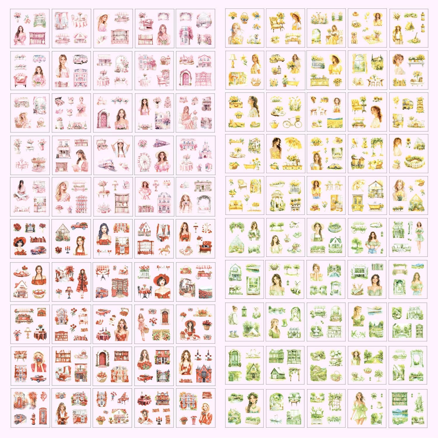 Retro Decorative Stickers 100 Sheets, Waterproof PET Girls Flowers Stickers for Scrapbooking Diary Planner DIY Craft Album Journal Notebook Laptop Phone Case Collection Gift Box