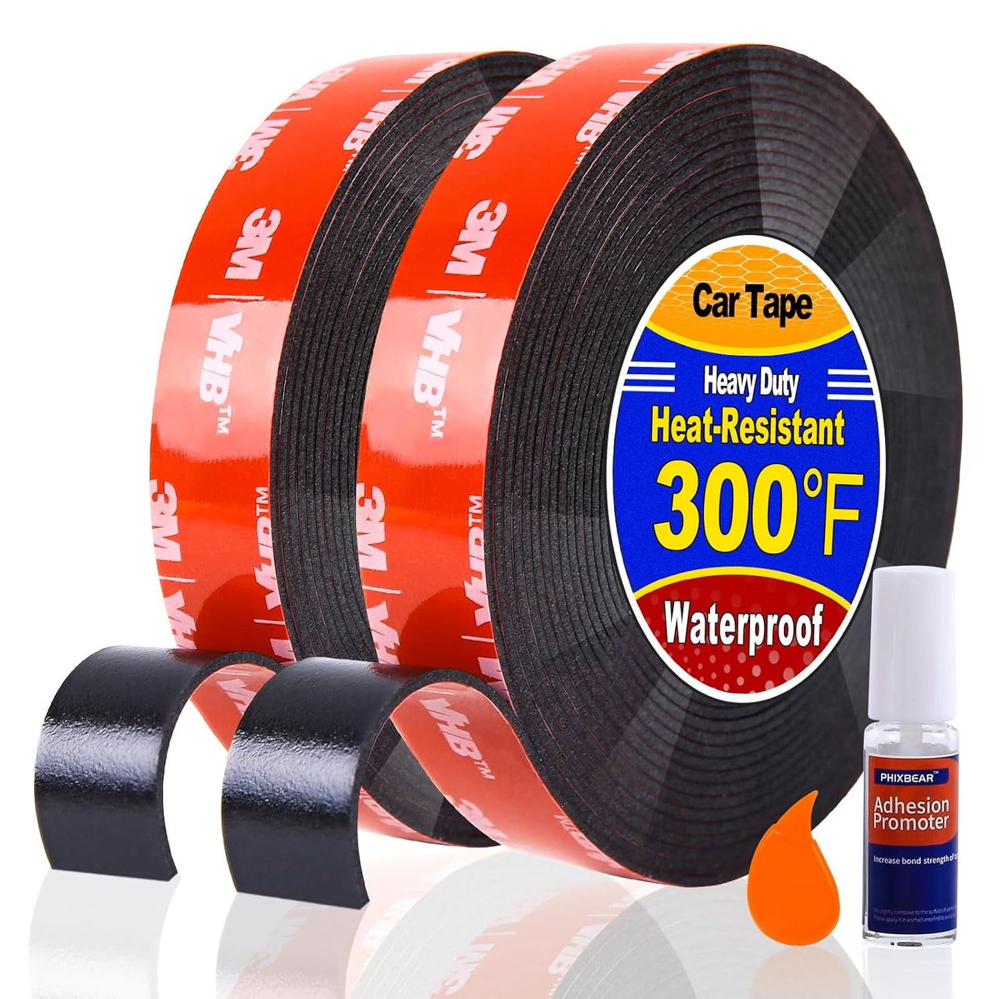 2 Rolls Double Sided Tape High Temperature Resistant Heavy Duty, Made of 3M, 19.7 Ft X 0.6 ", Strong Adhesion and Multi-Purpose Automotive Parts Mounting Tape