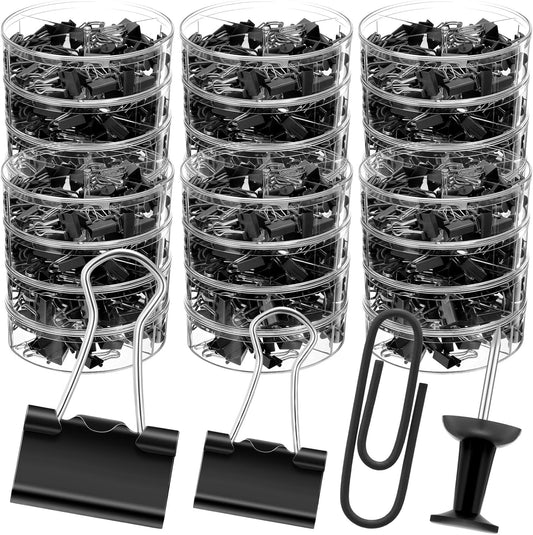 1560 Pcs Paper Clips and Binder Clips Assorted Sizes, Large Medium Small Binder Clip Paperclips Thumb Tacks, College Supplies Home Office Supplies Document Organizing(Black)