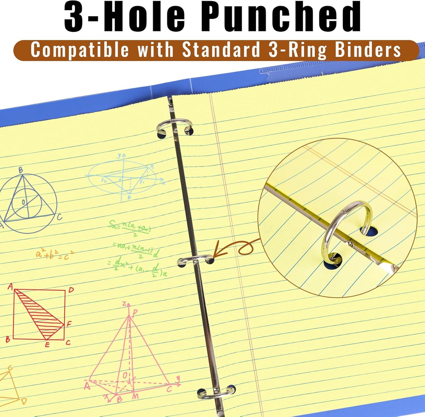 HAUTOCO 8.5 x 11 Legal Pads 2 Pack Yellow Wide Ruled Lined Writing Note Pads Perforated Notepad, 30 Sheets Per Notepad, 3-Hole Punched Paper for School, Office