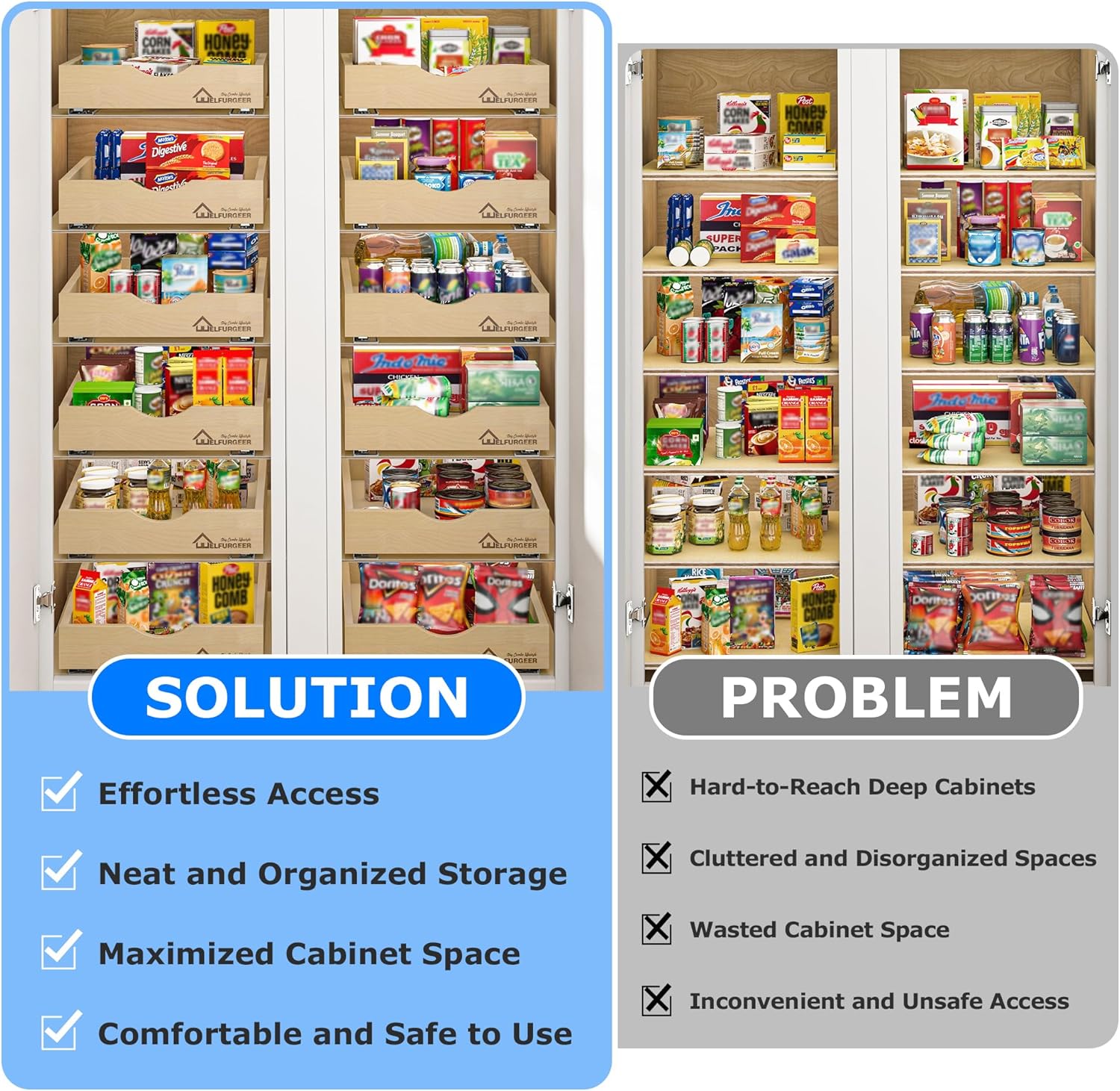 WelFurGeer Soft Close Pull Out Drawers for Cabinets, 23" W x 22" D Pull Out Cabinet Drawer with Heavy Duty Slides, Pull Out Cabinet Organizer, Cabinet Pull Out Shelves, Pull-Out Home Organizers