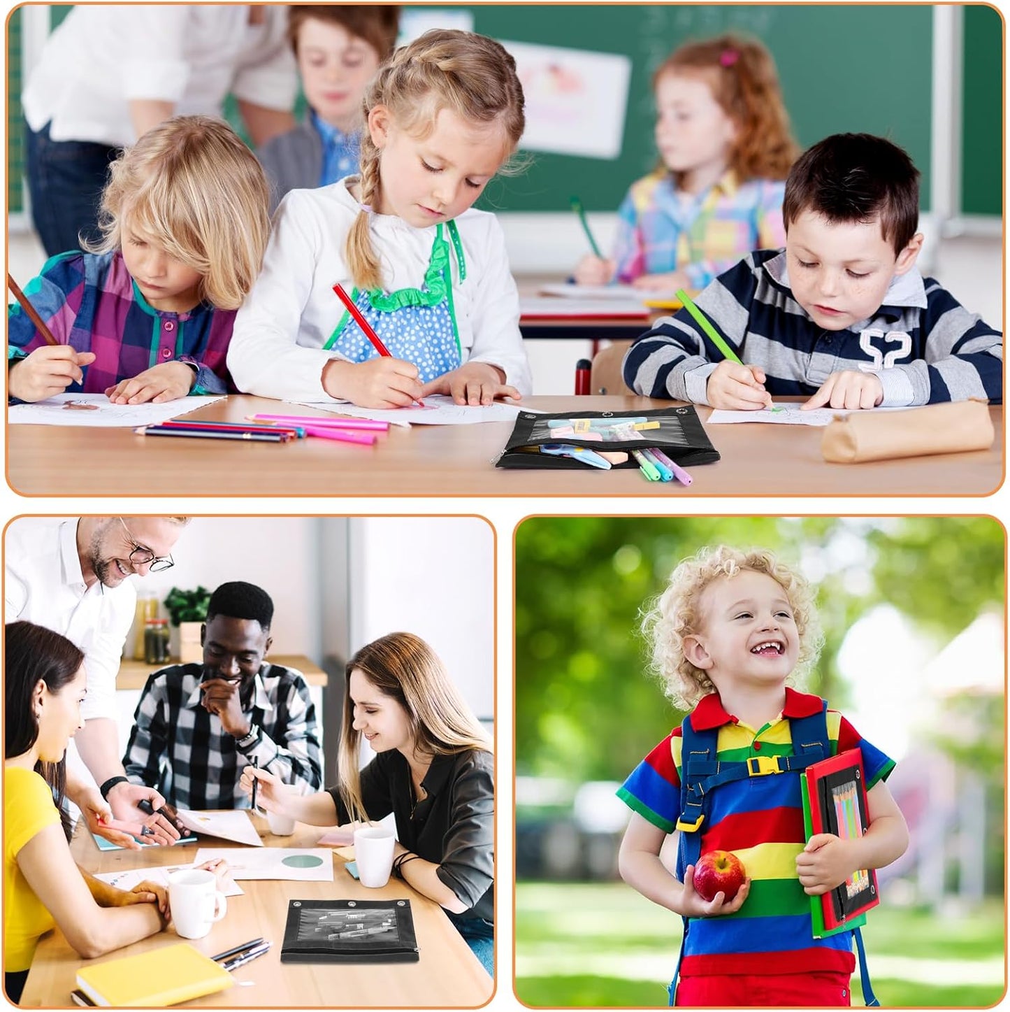 IKAYAS 5 Pack Black Pencil Pouch for 3 Ring Binder Colorful Pencil Pouch with Zipper Bulk, 3 Ring Binder Pencil Pouches Pencil Case Pencil Bags for Classroom Storing School Teacher Supplies