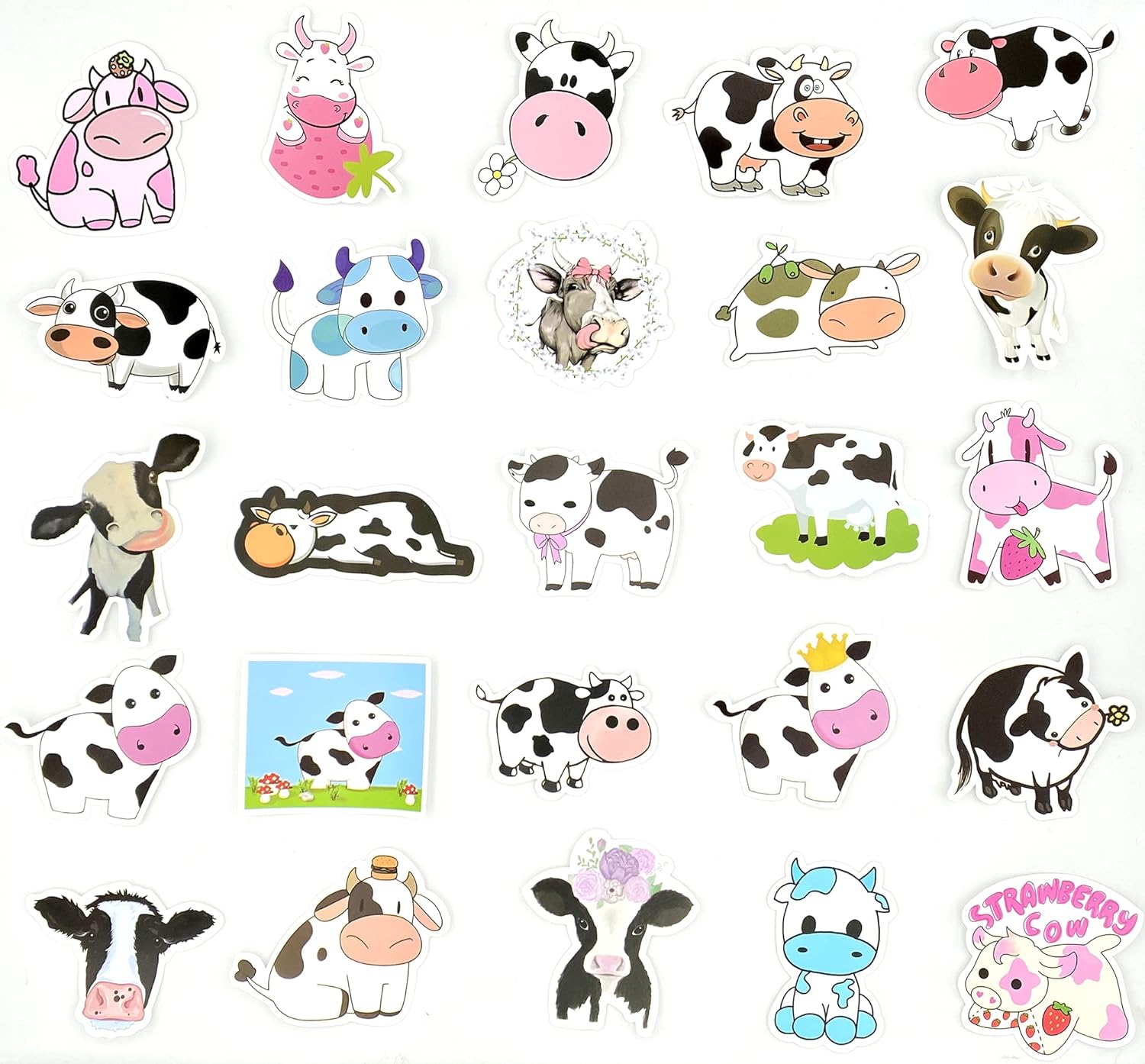 Aowplc 50 Pcs Cow Stickers Pack, Vinyl Waterproof Cute Cartoon Animal Sticker for Kids