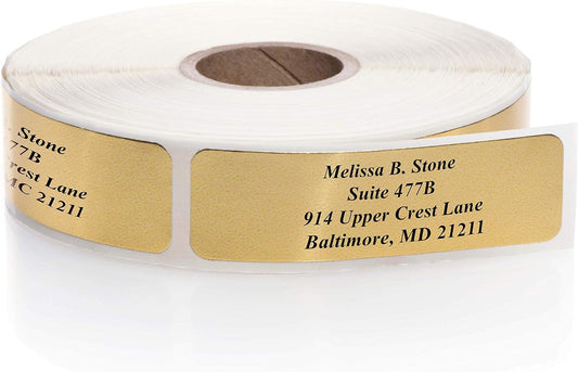 Gold Foil Personalized Return Address Labels Without Dispenser - Roll of 500 Custom Stickers