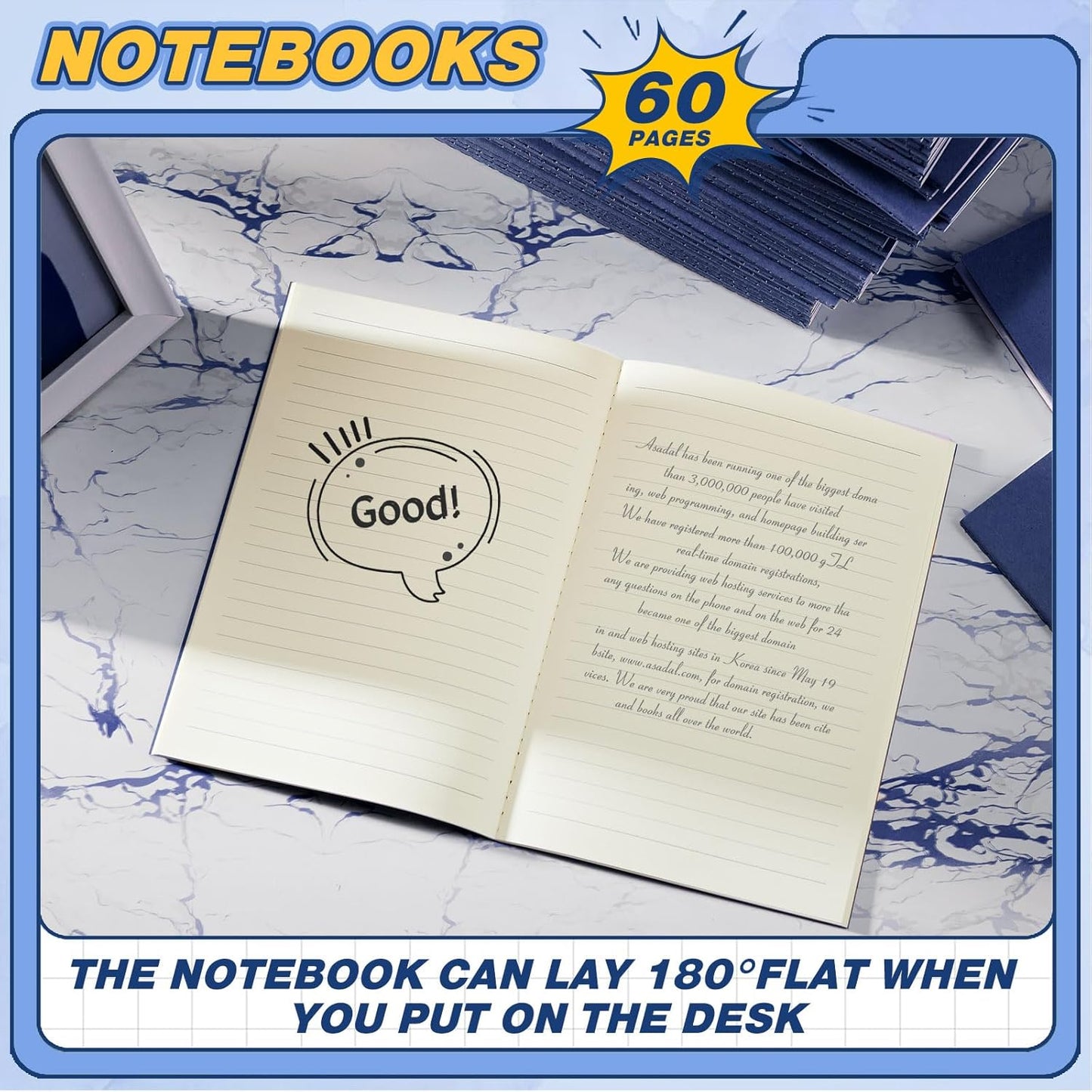 Sepamoon 150 Pack Kraft Notebook Journals 5.82 Inch x 4.13 Inch A6 Journal Softcover Notebooks Bulk for Kids Student Writing Sketch Travel Office Notepad with 48 Pages 24 Sheets, Lined (Blue)