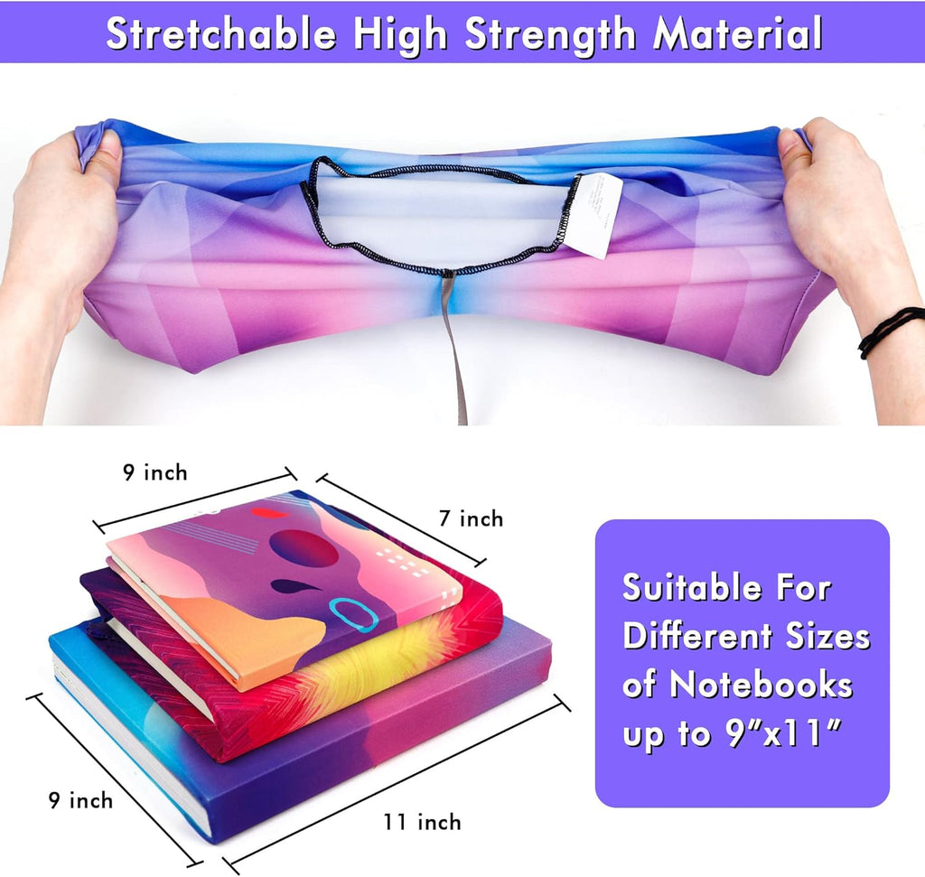 Feela 8 Pack Stretchable Jumbo Fabric Book Covers - Washable Durable Reusable Nylon for Hardcover Textbooks Notebooks up to 9"x11" - 8 Neon Patterns