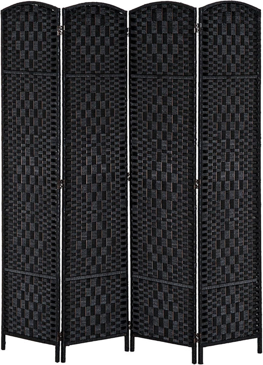HOMCOM Room Divider 4 Panels Folding Privacy Screen 6FT Tall Portable Wicker Weave Partition Wall Divider for Bedroom Home Office, Black
