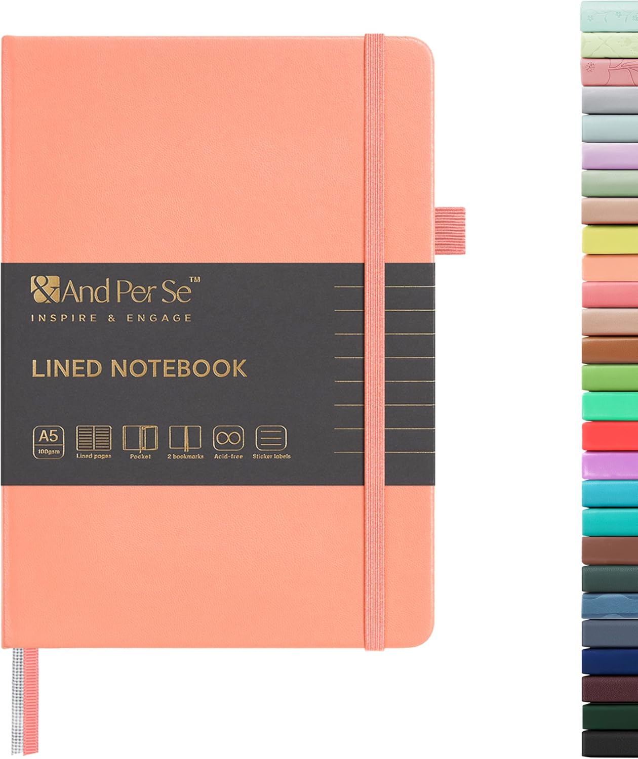 &And Per Se Lined Journal Notebook, 160 Pages, A5 5.7 x 8 inches College Ruled Thick Paper Notebook Journals for Writing, Hardcover Notebooks for Women Men Office School (1 Pack, Peach)