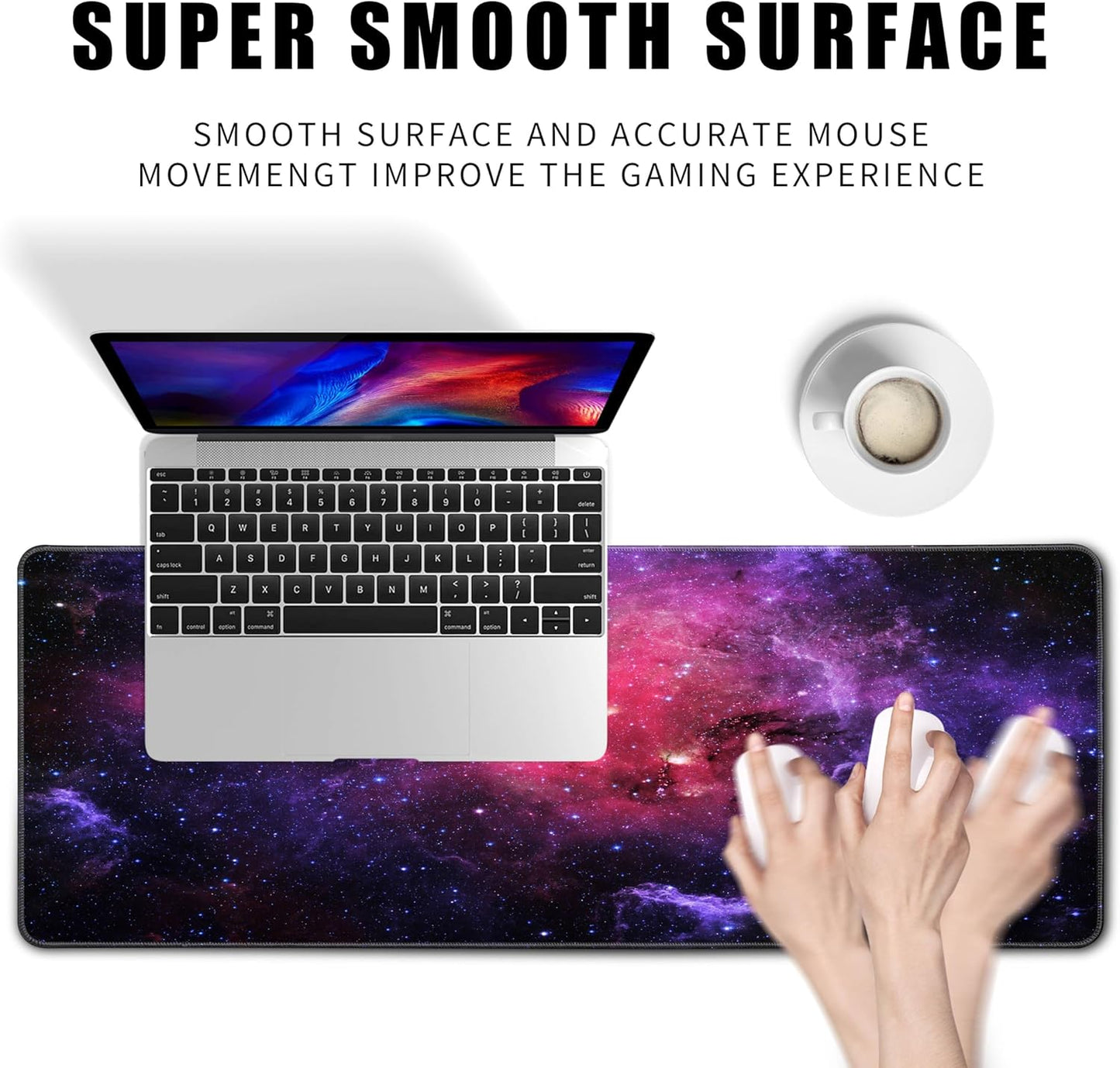 Galaxy Gaming Mouse Pad Red,Purple Nebula Extended Large Desk Pad Mouse Mat with Stitched Edges Mousepad and Long Non-Slip Rubber Base Mice Pad for Computer Laptop Gamers, 31.5x11.8 Inch