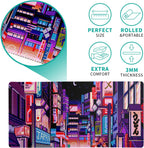 Dark Purple Japanese Gaming Mouse Pad Abstract Anime Mat 27.6x11.8 Inch Tokyo Pixel Street Texture Non-Slip Rubber Base Kawaii Mousepad Stitched Edges Keyboard Desk Pad for Office and Home Game