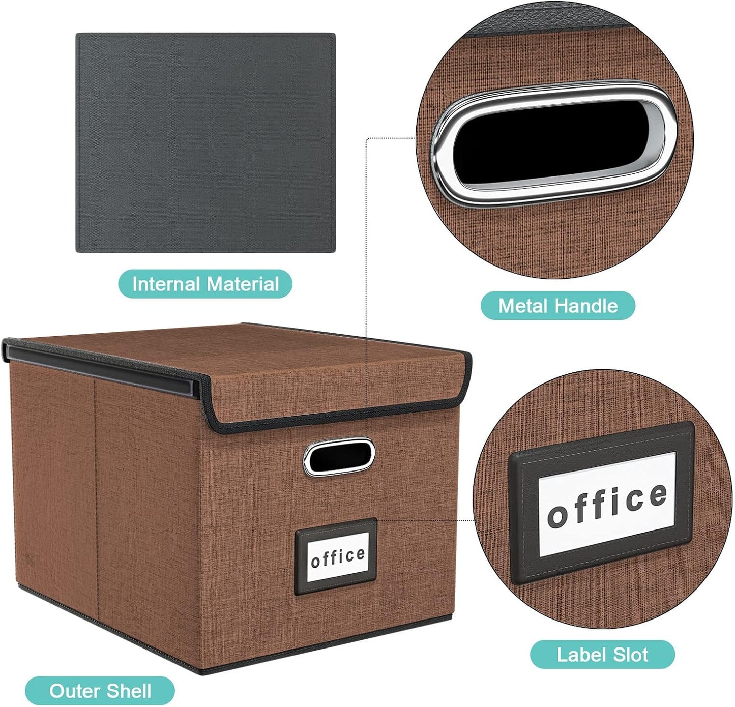 Huolewa Upgrade Portable File Organizer Box with Lid,Large Linen Hanging Office Document Storage Box with Lid,Collapsible Filing&Storage Box for Office/Decor/Home-14.9x12.7x10.8in,1pk-without folders